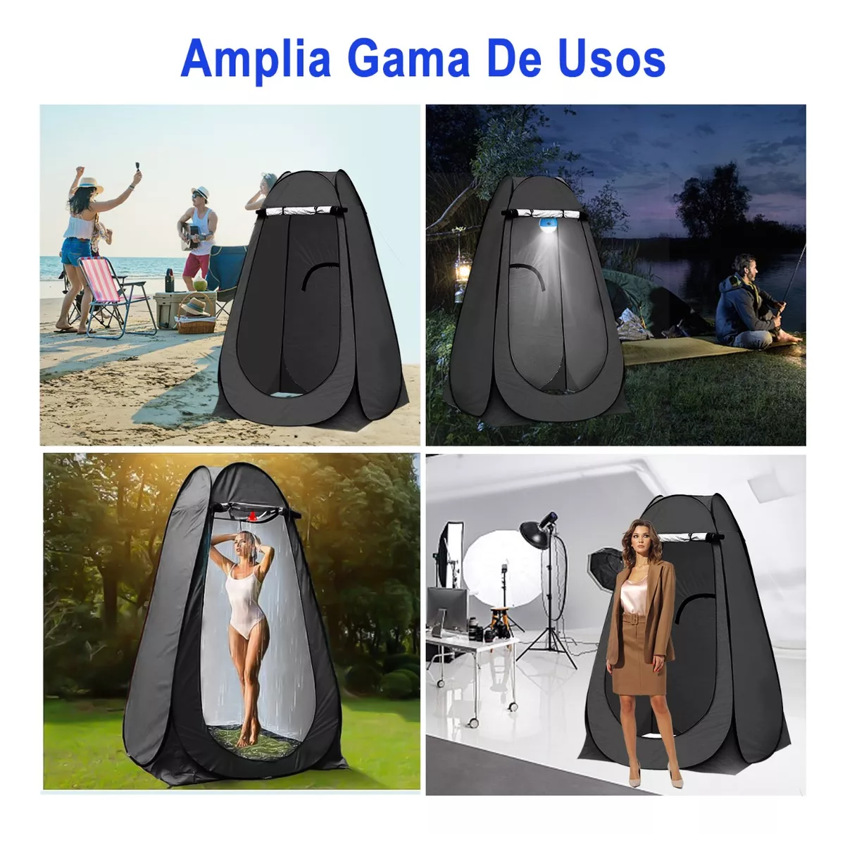 Foto 3 pulgar | Tienda de Campaña Portátil con Luz y Bolsa de Ducha Eo Safe Imports Esi-10424 Negro