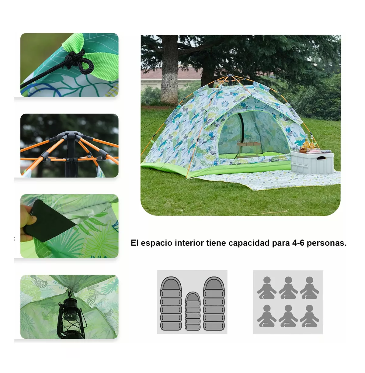 Foto 4 pulgar | Casa De Camping 4 Personas Automática 2 Entradas Verde