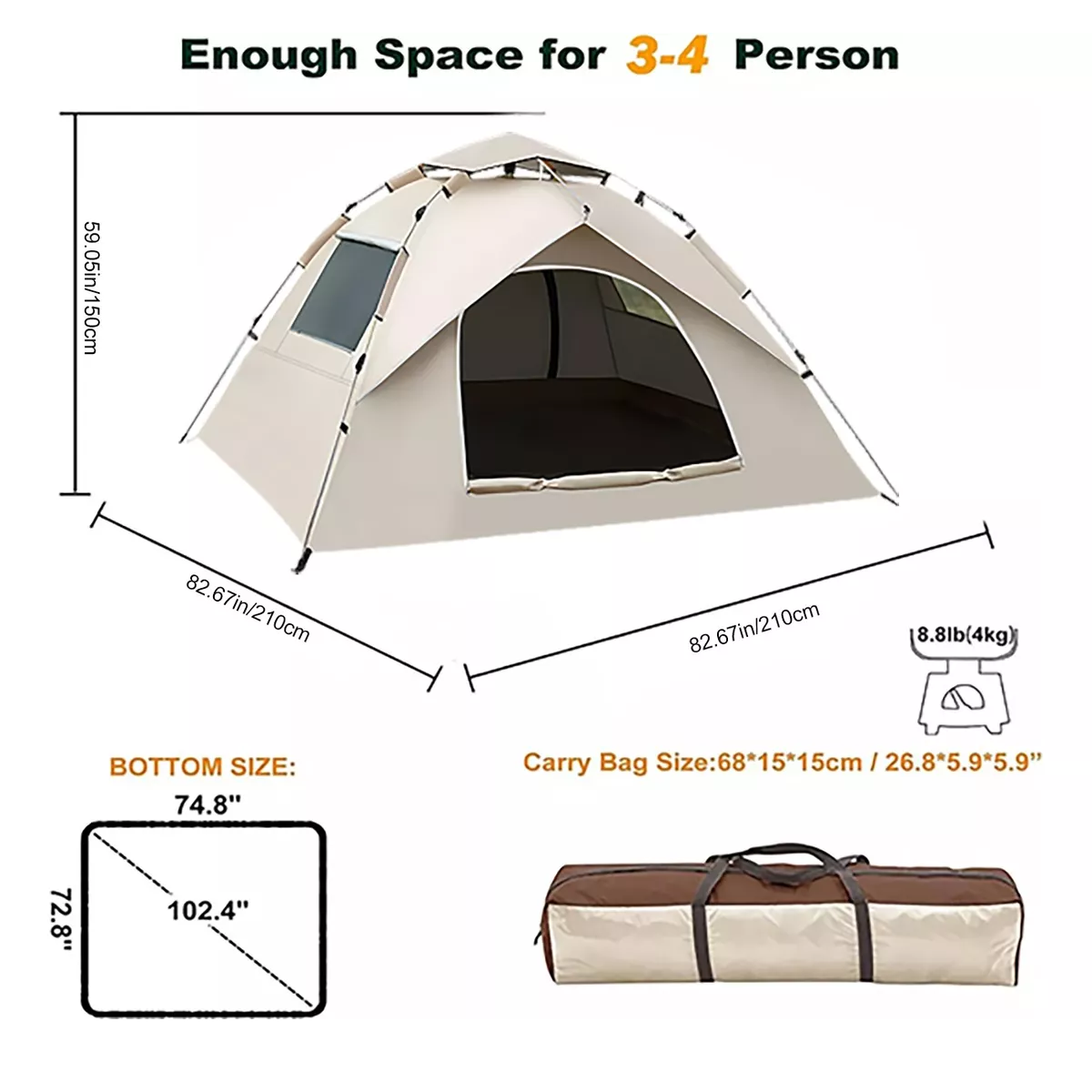 Foto 5 pulgar | Tienda De Campaña Impermeable - 4-5 Personas Casa De Acampar Eo Safe Imports Esi-13851 Blanco