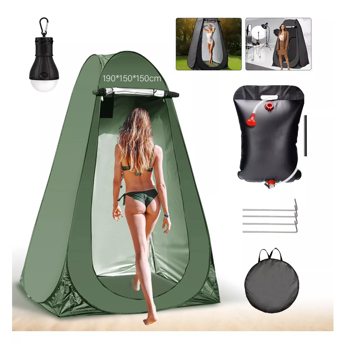 Foto 4 pulgar | Tiendas De Campaña Vestidor Portatil+luz Y Bolsa De Ducha Eo Safe Imports Esi-14807 Verde
