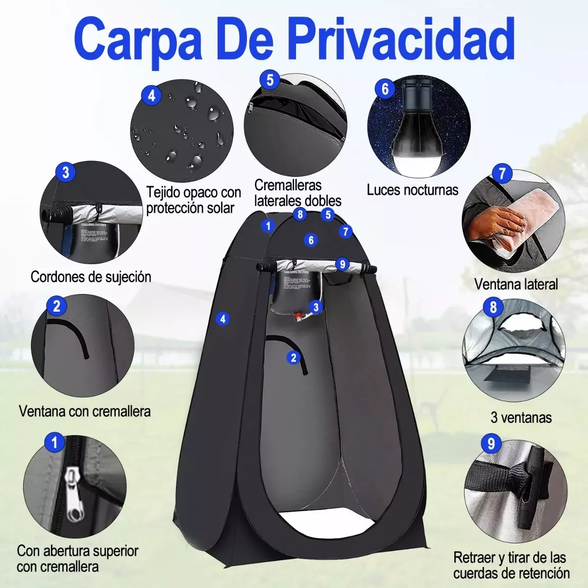 Foto 3 pulgar | Tiendas De Campaña Vestidor Portatil+luz Y Bolsa De Ducha Eo Safe Imports Esi-14806 Negro