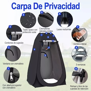 Foto 2 | Tiendas De Campaña Vestidor Portatil+luz Y Bolsa De Ducha Eo Safe Imports Esi-14806 Negro