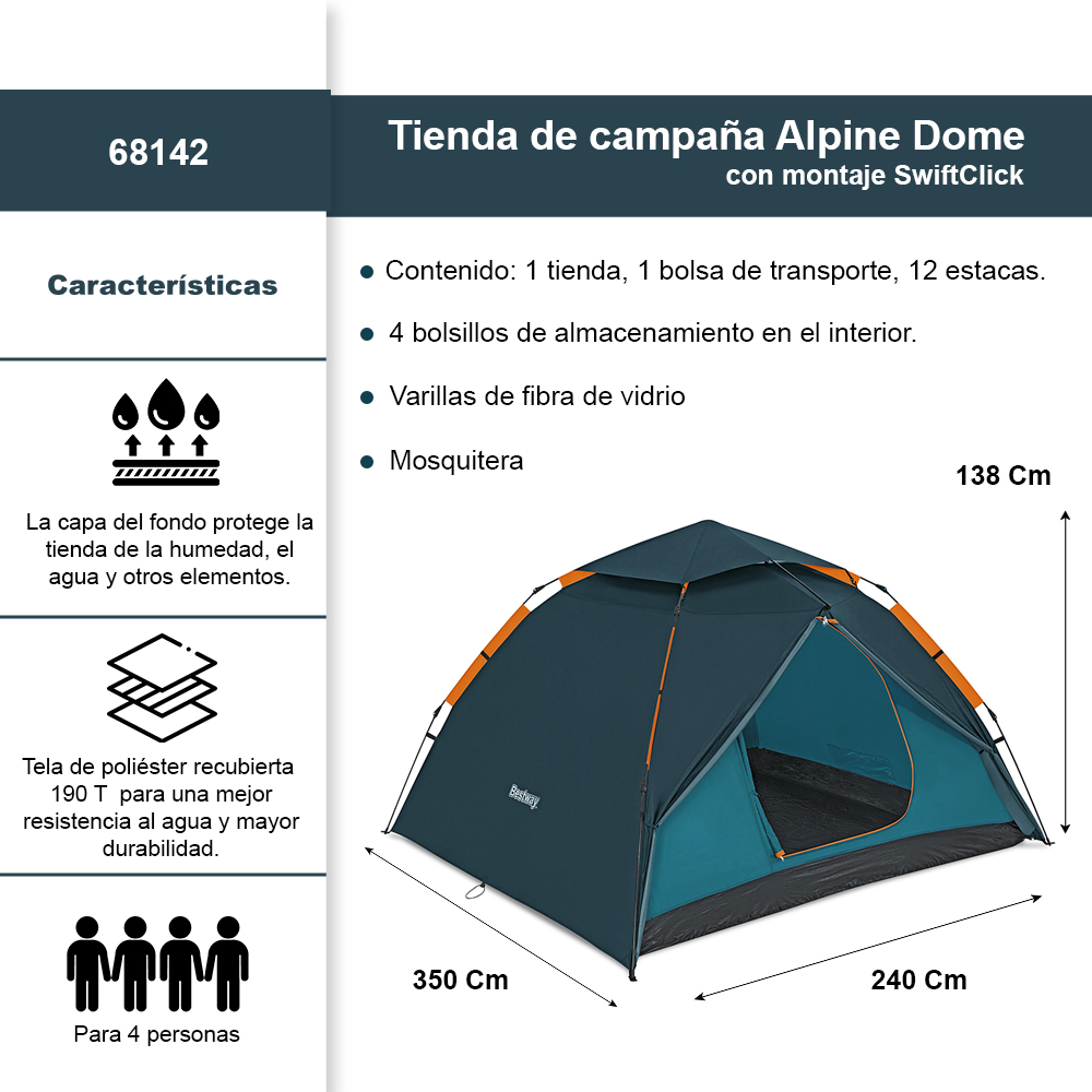 Foto 2 | Tienda de Campaña Bestway para 4 Personas