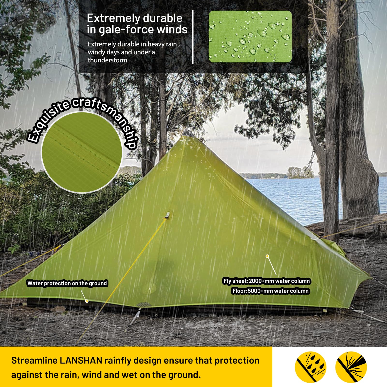 Foto 3 pulgar | Carpa De Senderismo Lanshan 1 Pro Ultraligera Para 1 Persona, Impermeable, Verde - Venta Internacional.