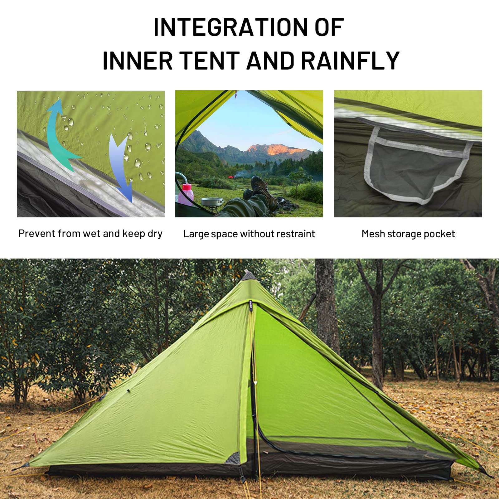 Foto 5 pulgar | Carpa De Senderismo Lanshan 1 Pro Ultraligera Para 1 Persona, Impermeable, Verde - Venta Internacional.