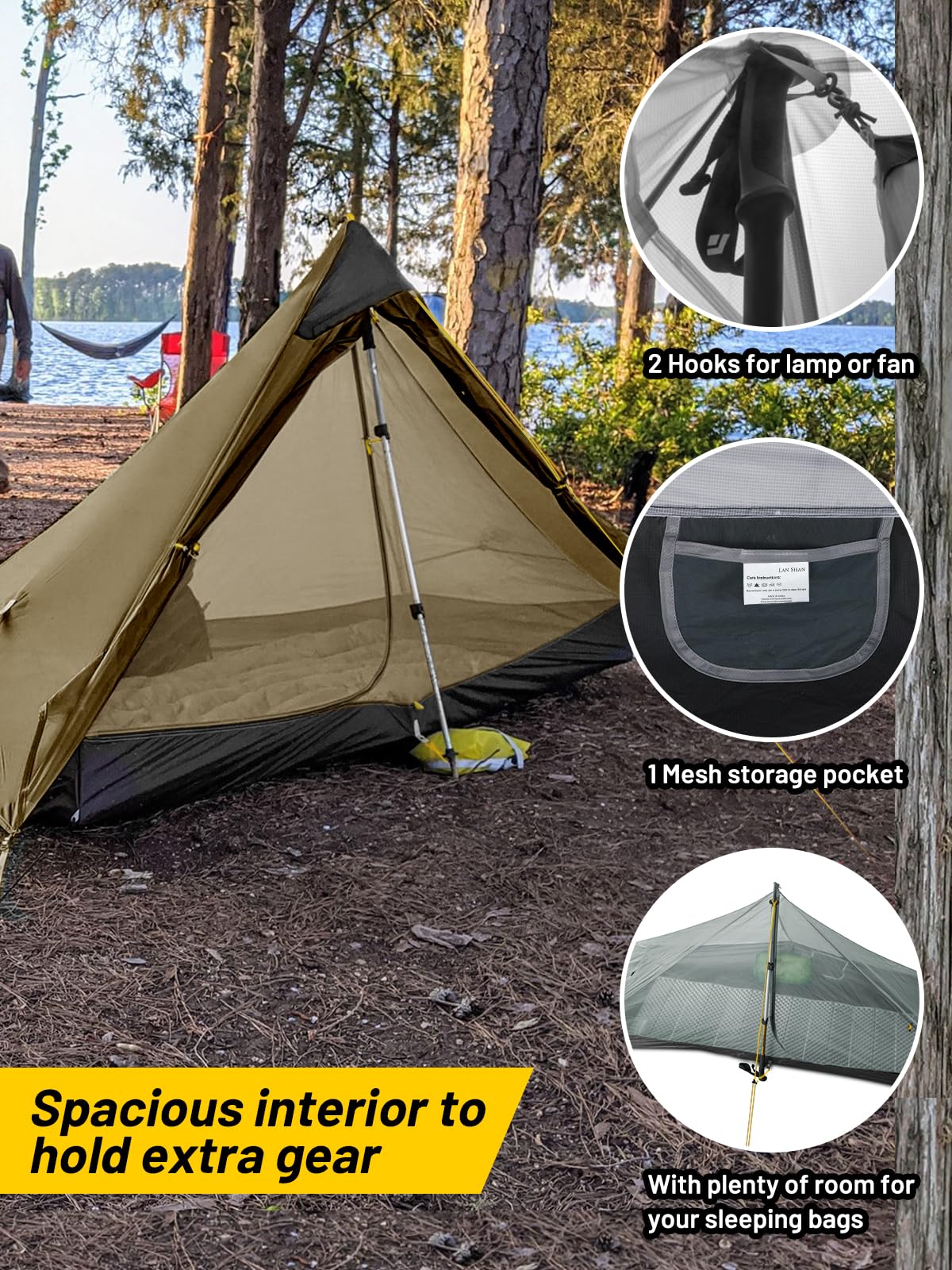 Foto 4 pulgar | Tienda De Campaña Lanshan, Ultraligera, Impermeable Para 3 Estaciones, Para 1 Persona, Color Caqui - Venta Internacion
