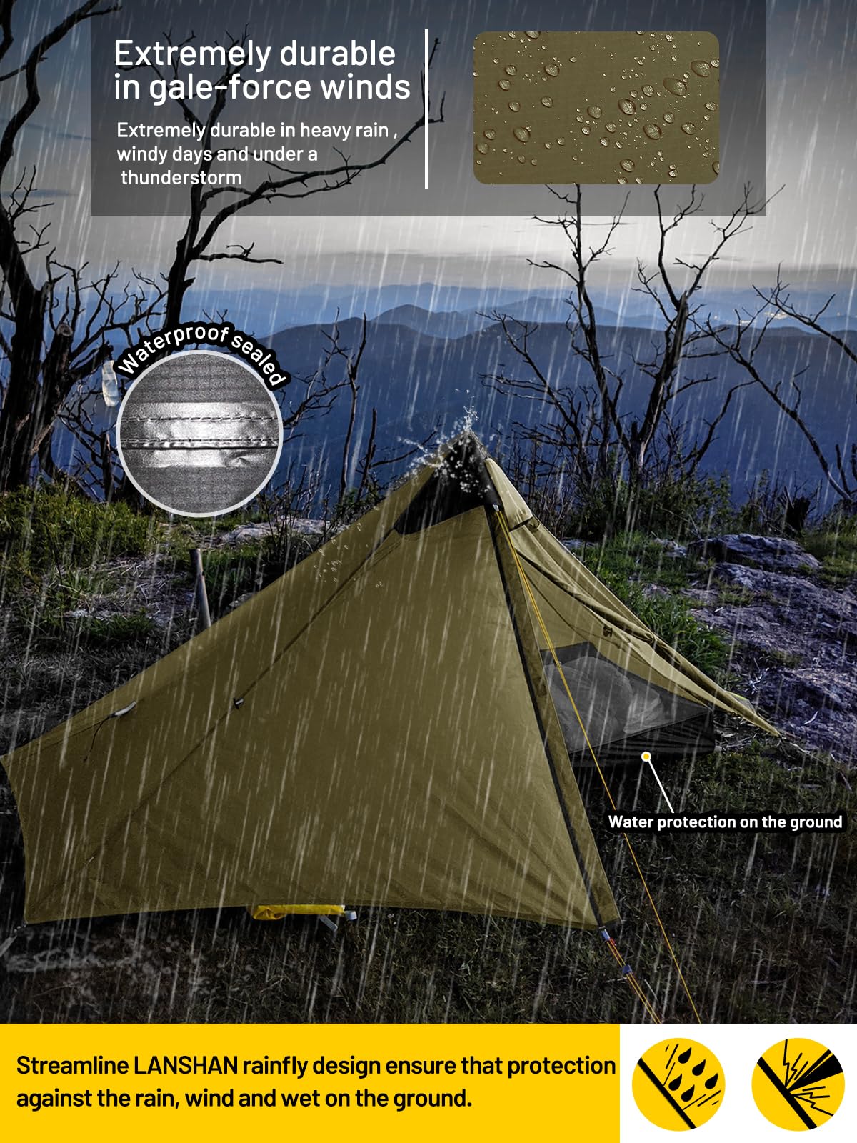 Foto 5 pulgar | Tienda De Campaña Lanshan, Ultraligera, Impermeable Para 3 Estaciones, Para 1 Persona, Color Caqui - Venta Internacion