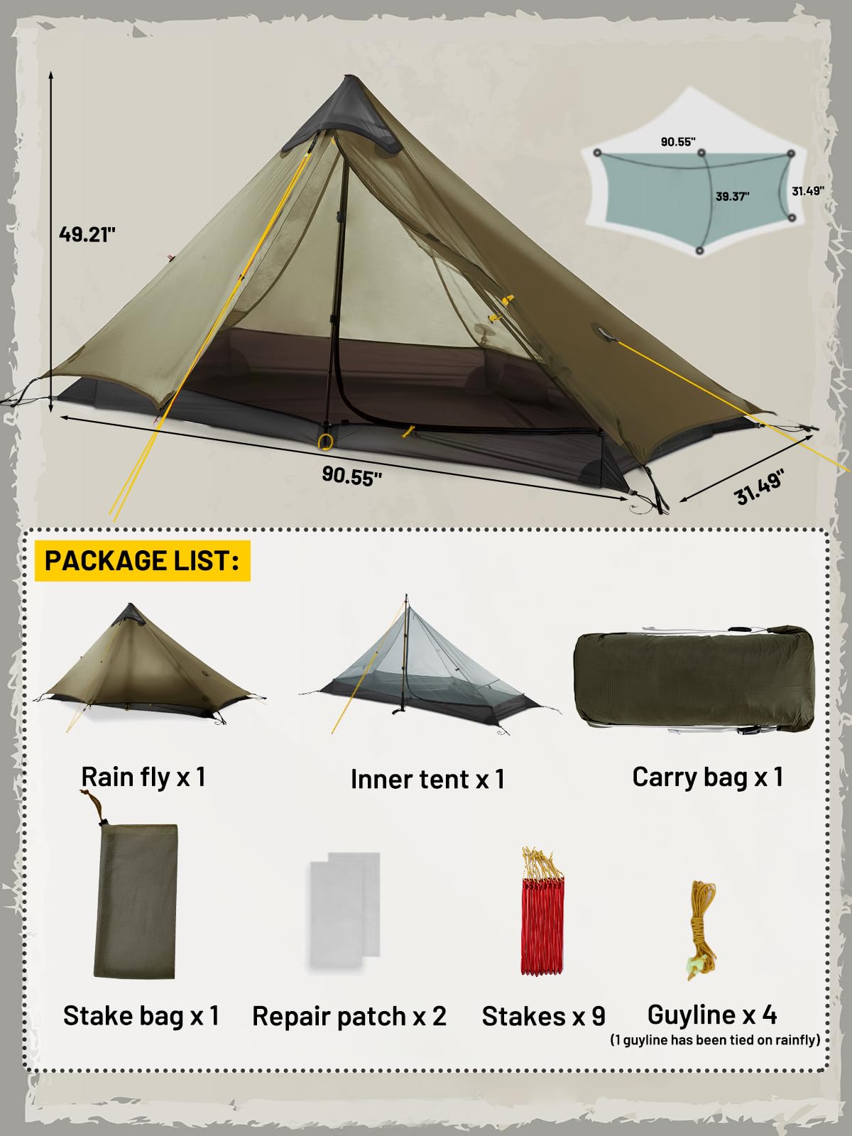 Foto 7 pulgar | Tienda De Campaña Lanshan, Ultraligera, Impermeable Para 3 Estaciones, Para 1 Persona, Color Caqui - Venta Internacion