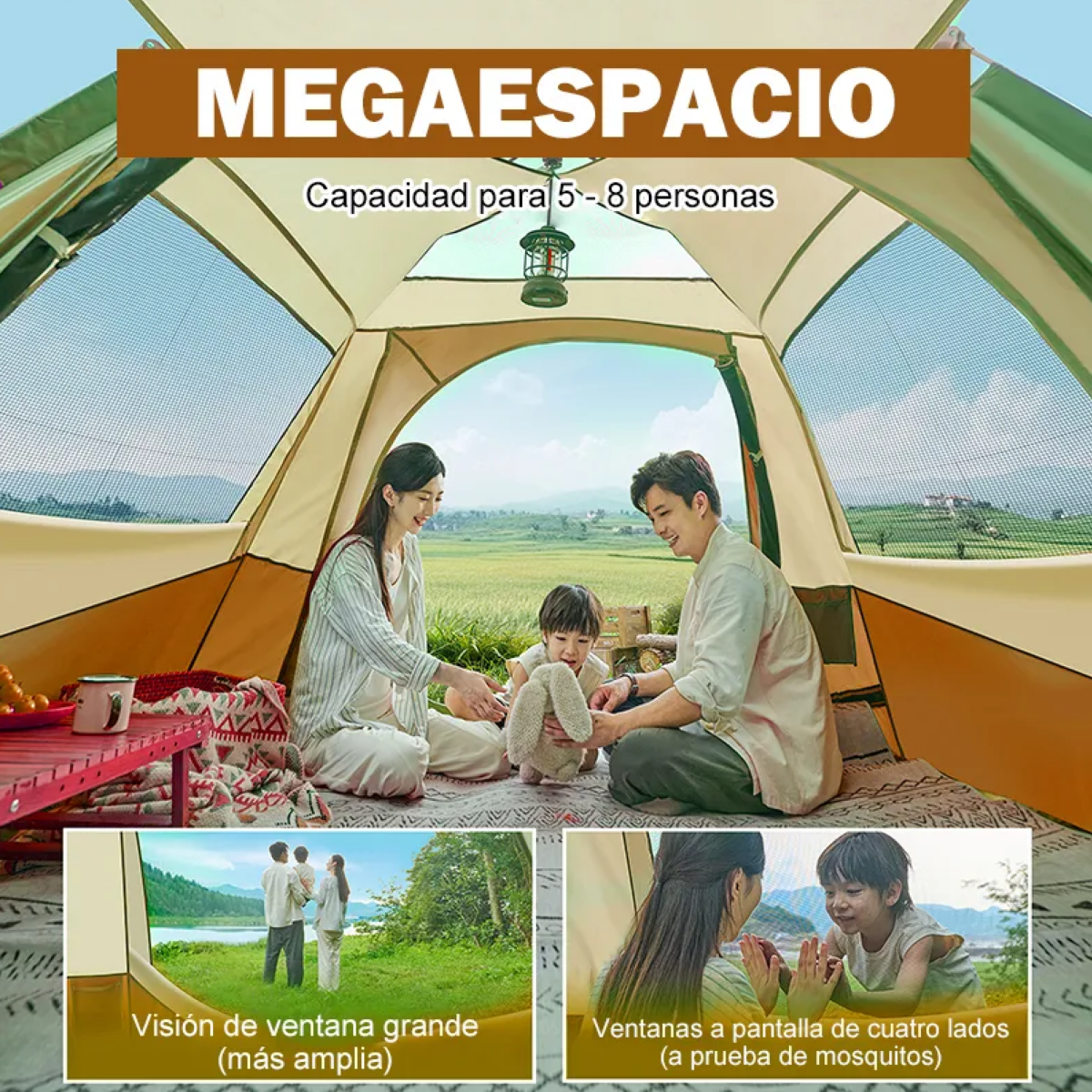 Foto 4 pulgar | Tienda De Campaña Grande Para Acampar 4-8 Personas Eo Safe Imports Esi-18741 Caqui