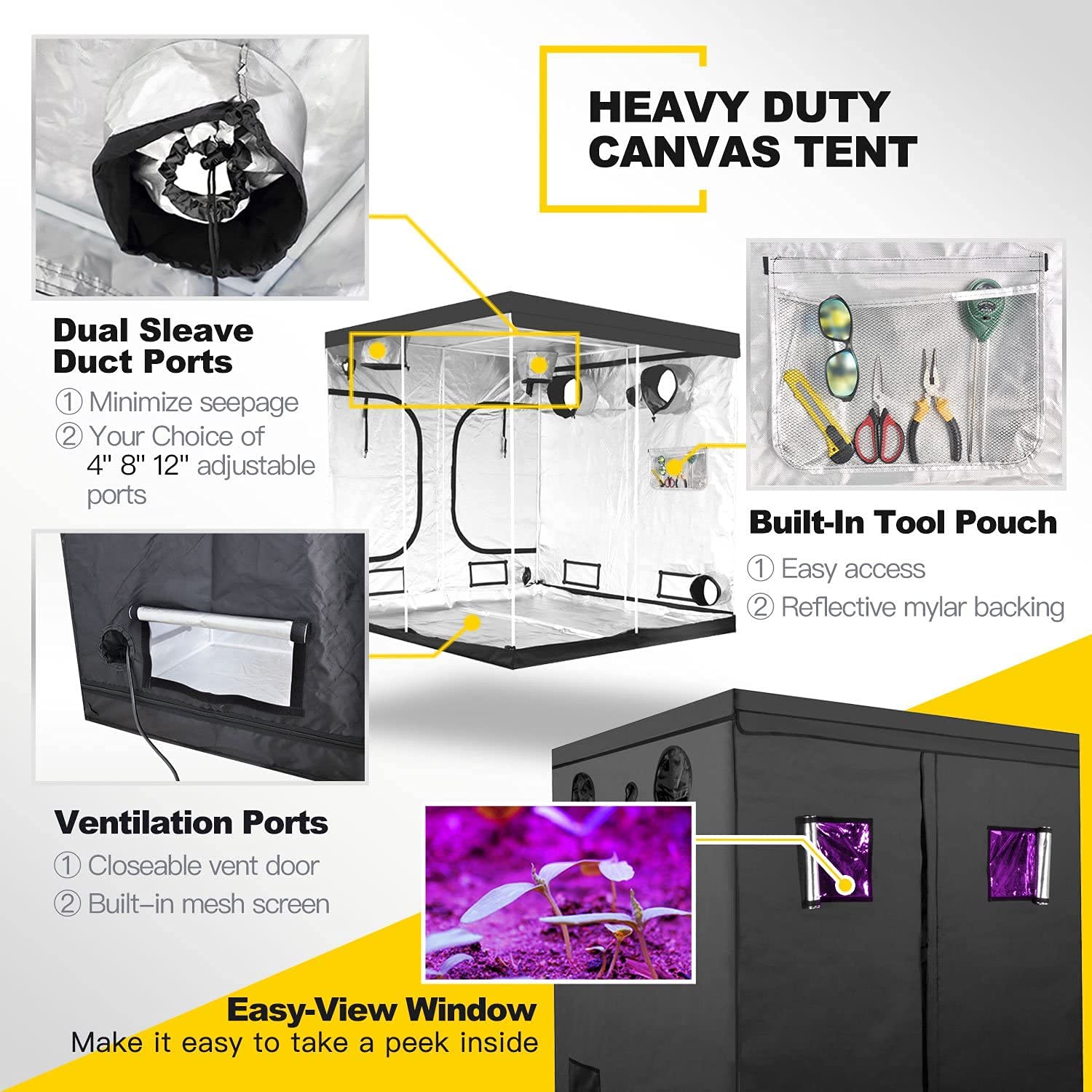 Foto 2 | Carpa De Cultivo Ipower De 80 X 80 X 78 Cm Con Un 98% De Mylar Reflectante, Color Negro - Venta Internacional.