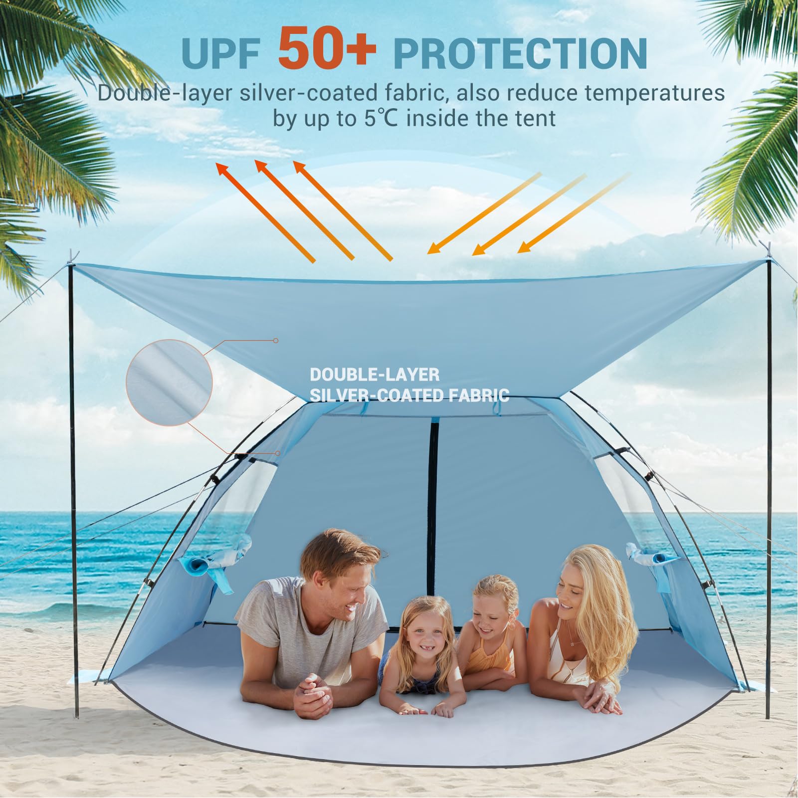 Foto 4 pulgar | Carpa De Playa Elegear, Refugio Solar Con Toldo Para 4-5 Personas Upf 50+ - Venta Internacional.
