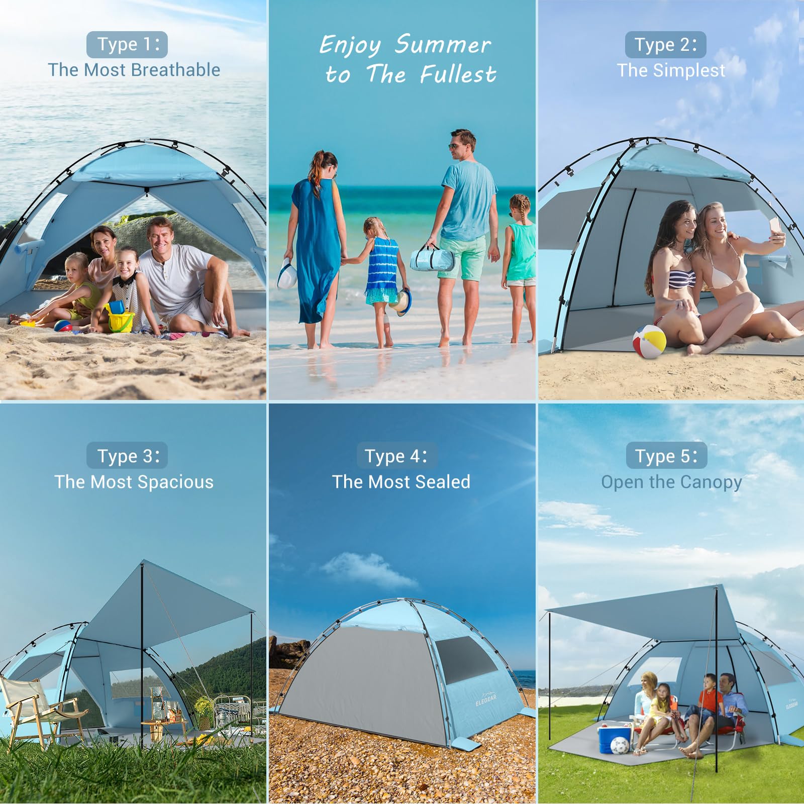 Foto 5 pulgar | Carpa De Playa Elegear, Refugio Solar Con Toldo Para 4-5 Personas Upf 50+ - Venta Internacional.