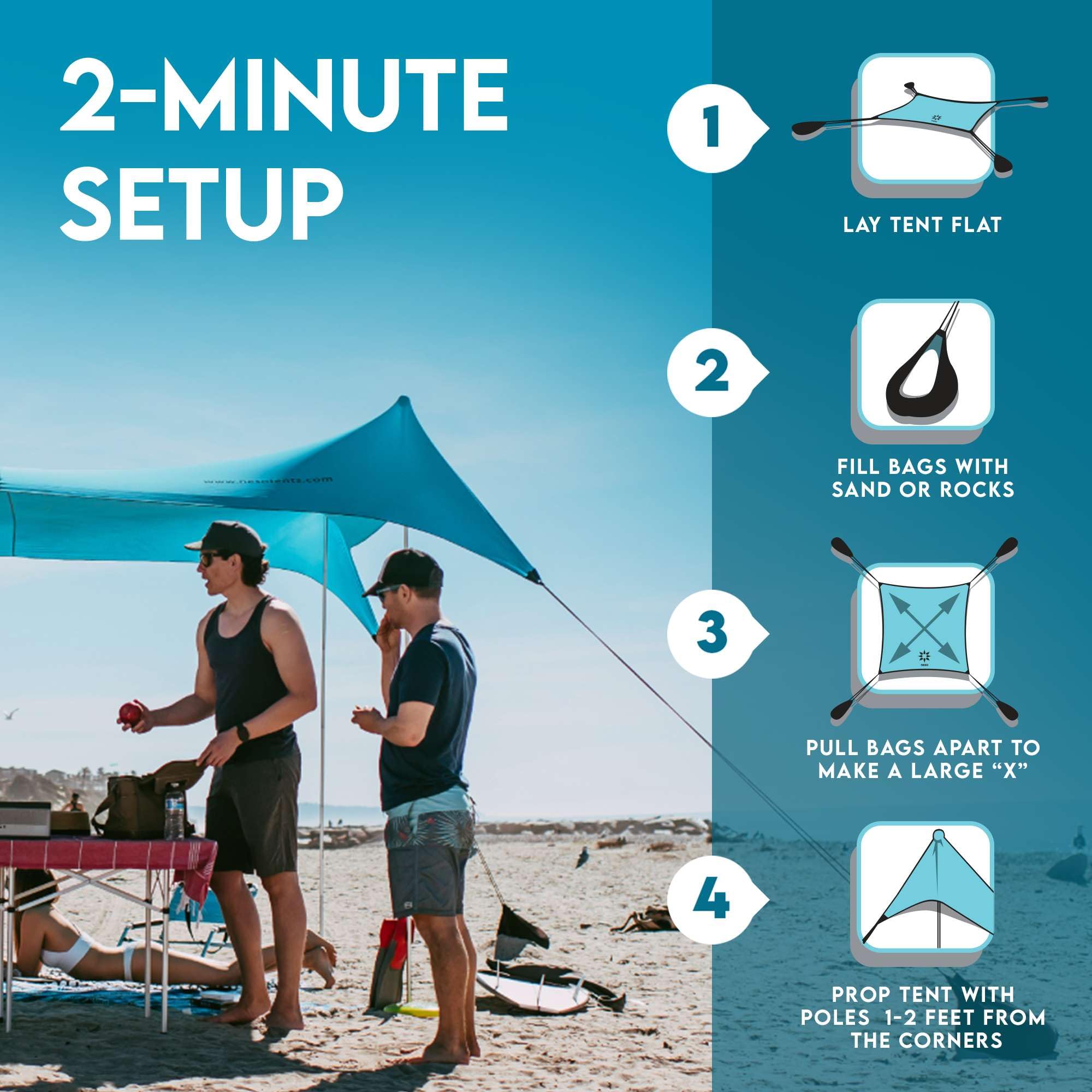 Foto 5 pulgar | Carpa De Playa Portátil Neso Gigante Upf 50+, Resistente Al Agua, Color Verde Azulado - Venta Internacional.