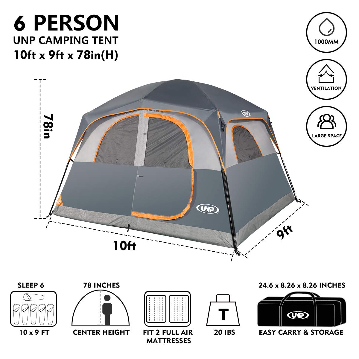 Foto 3 pulgar | Tienda De Campaña Unp Para 6 Personas  Impermeable  Resistente Al Viento  Fácil De Instalar  Doble L - Venta Intern