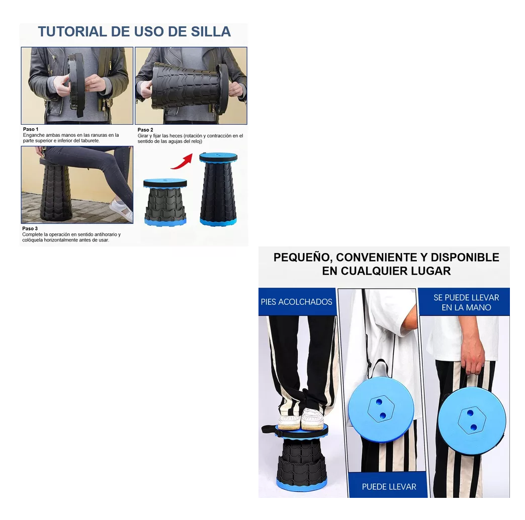 Foto 3 | Banco Retráctil Plegable Antideslizante, Belug Azul