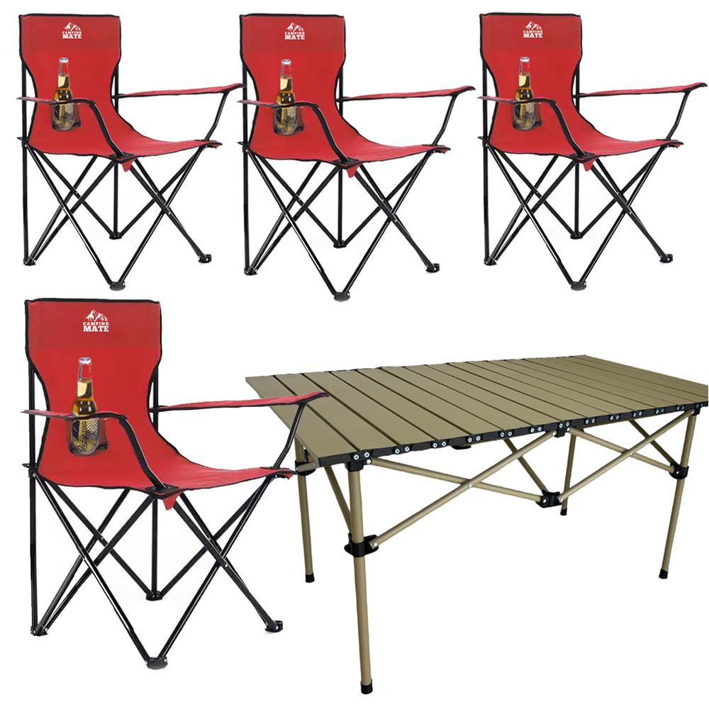 Foto 2 pulgar | 4 Sillas Plegables De Camping Y Playa De Exterior Mesa 120cm