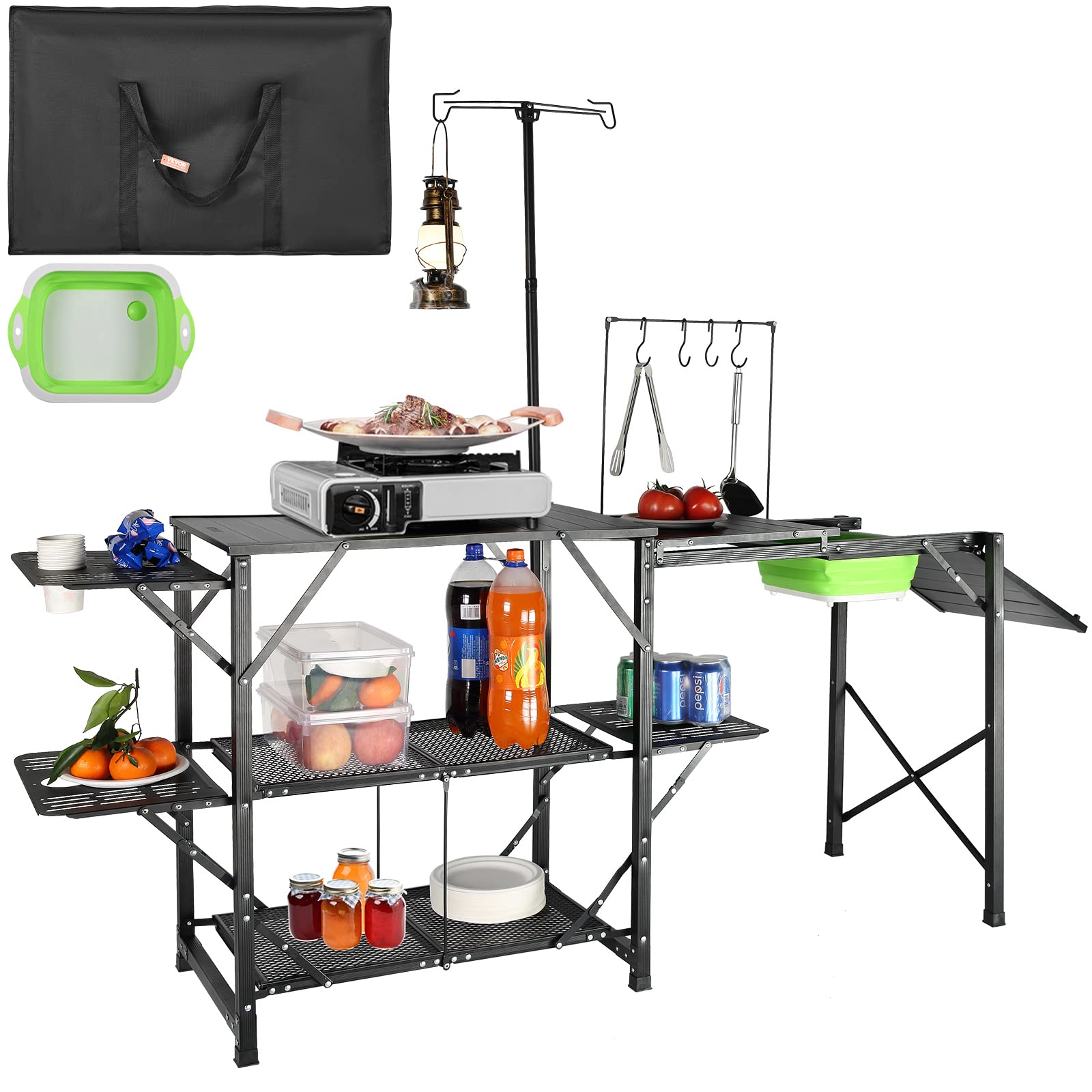 Mesa De Cocina De Camping Vevor Plegable De Aluminio Con Fregadero Y Bolsa - Venta Internacional.