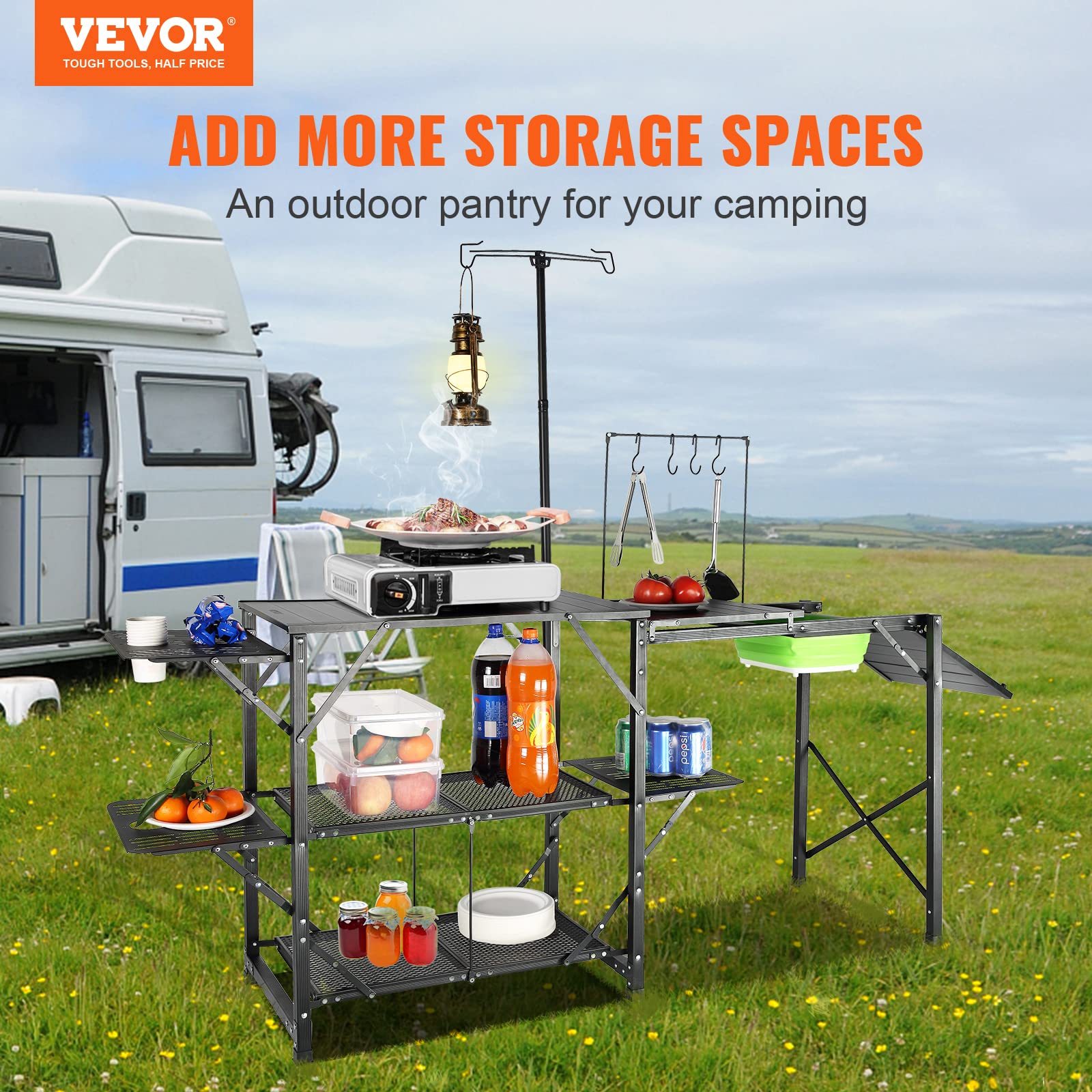 Foto 2 | Mesa De Cocina De Camping Vevor Plegable De Aluminio Con Fregadero Y Bolsa - Venta Internacional.
