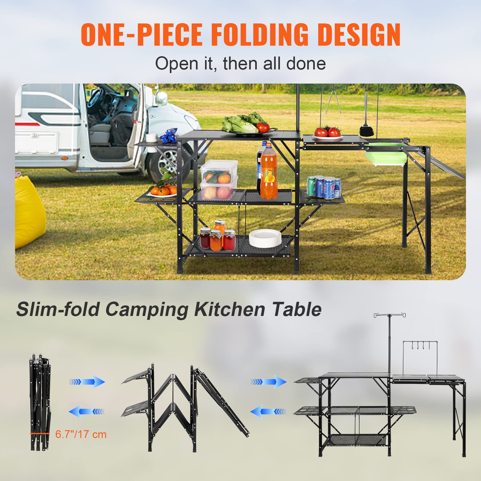 Foto 5 pulgar | Mesa De Cocina De Camping Vevor Plegable De Aluminio Con Fregadero Y Bolsa - Venta Internacional.