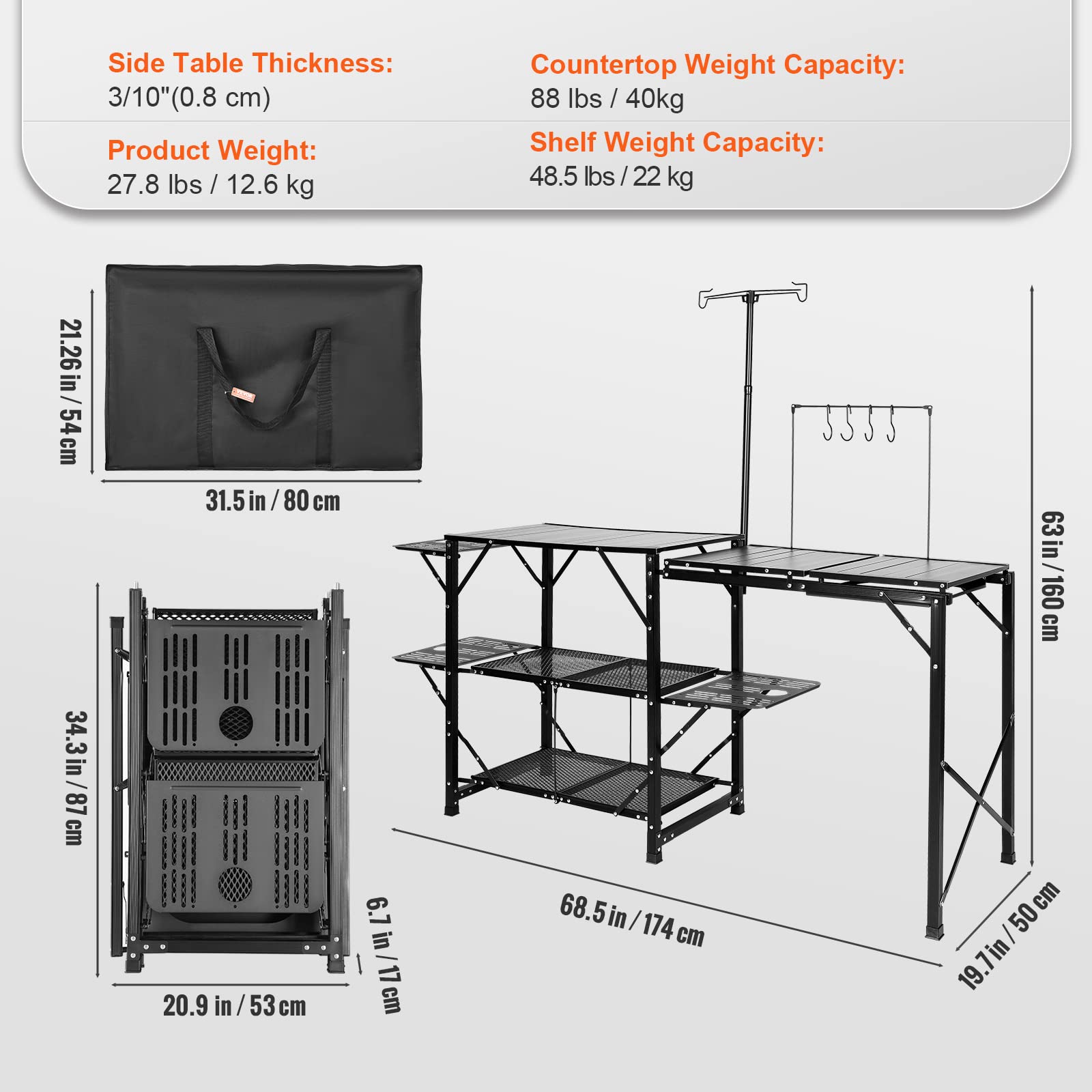 Foto 8 pulgar | Mesa De Cocina De Camping Vevor Plegable De Aluminio Con Fregadero Y Bolsa - Venta Internacional.