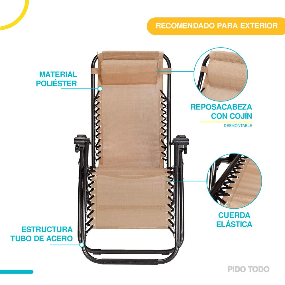 Foto 5 pulgar | Set De 2 Sillas Tipo Camastro Plegable Tecnologia Gravedad Cero Reclinable