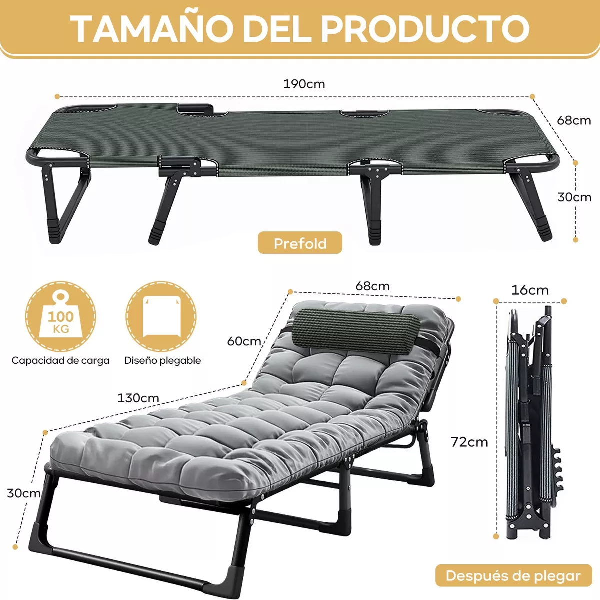 Foto 3 pulgar | Cama Portátil Plegable de Reforzado con Colchón Desmontable Eo Safe Imports Esi-12780 Gris