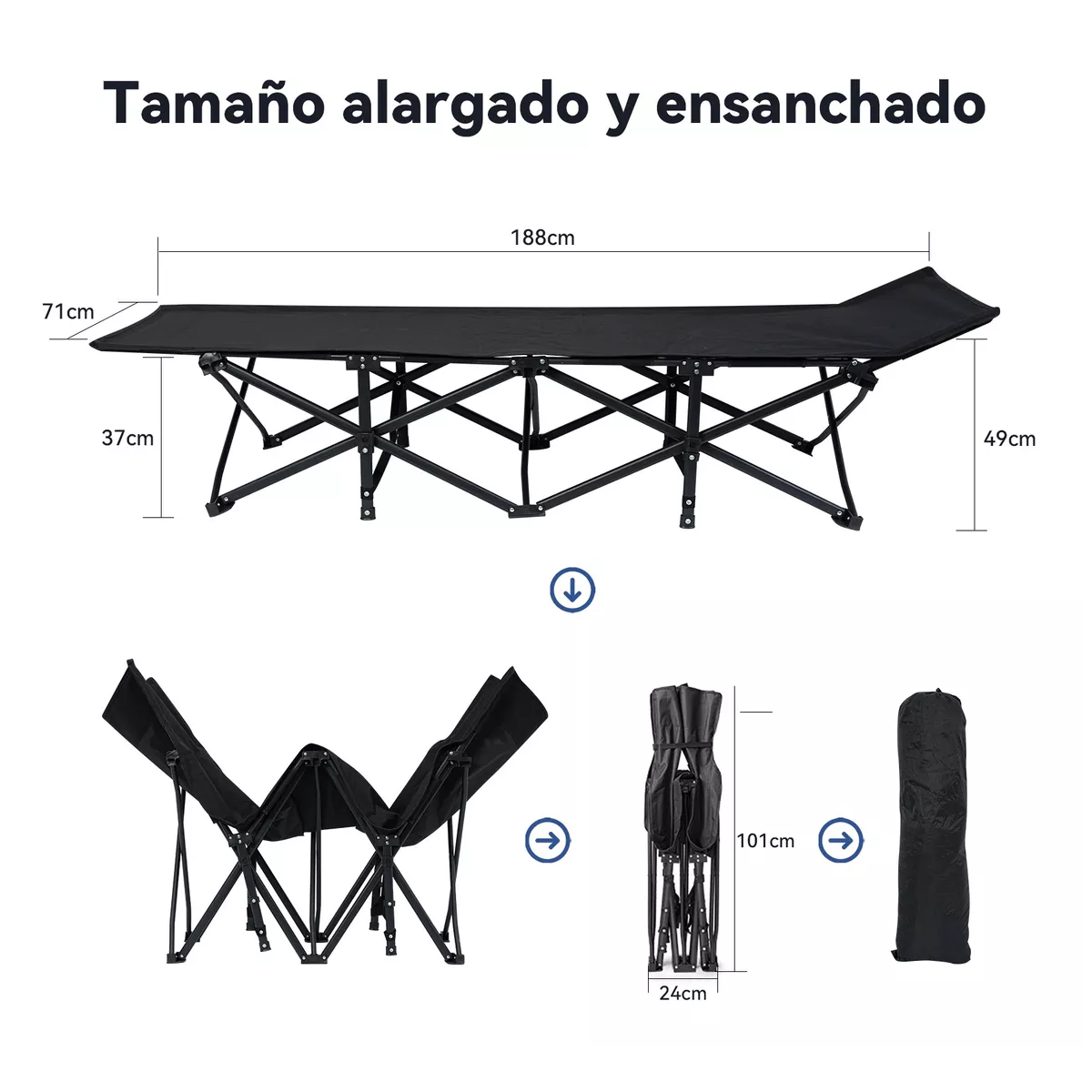 Foto 3 pulgar | Cama Portátil Plegable para Acampar con Colchón Eo Safe Imports Esi-12777 Negro