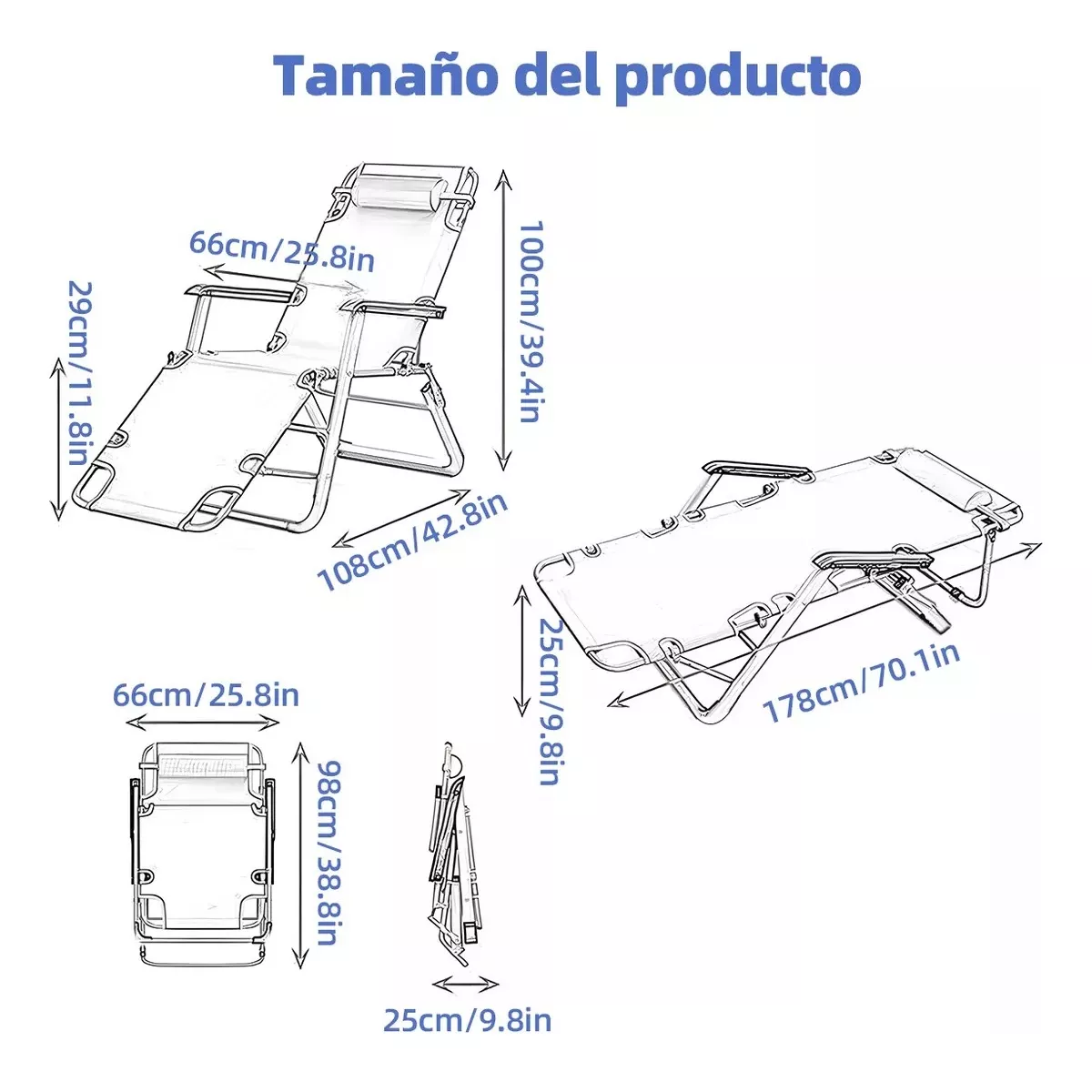 Foto 4 pulgar | Camastro Exterior Jardin Playa 2 Piezas Gravedad Cero Eo Safe Imports Esi-15033 Azul