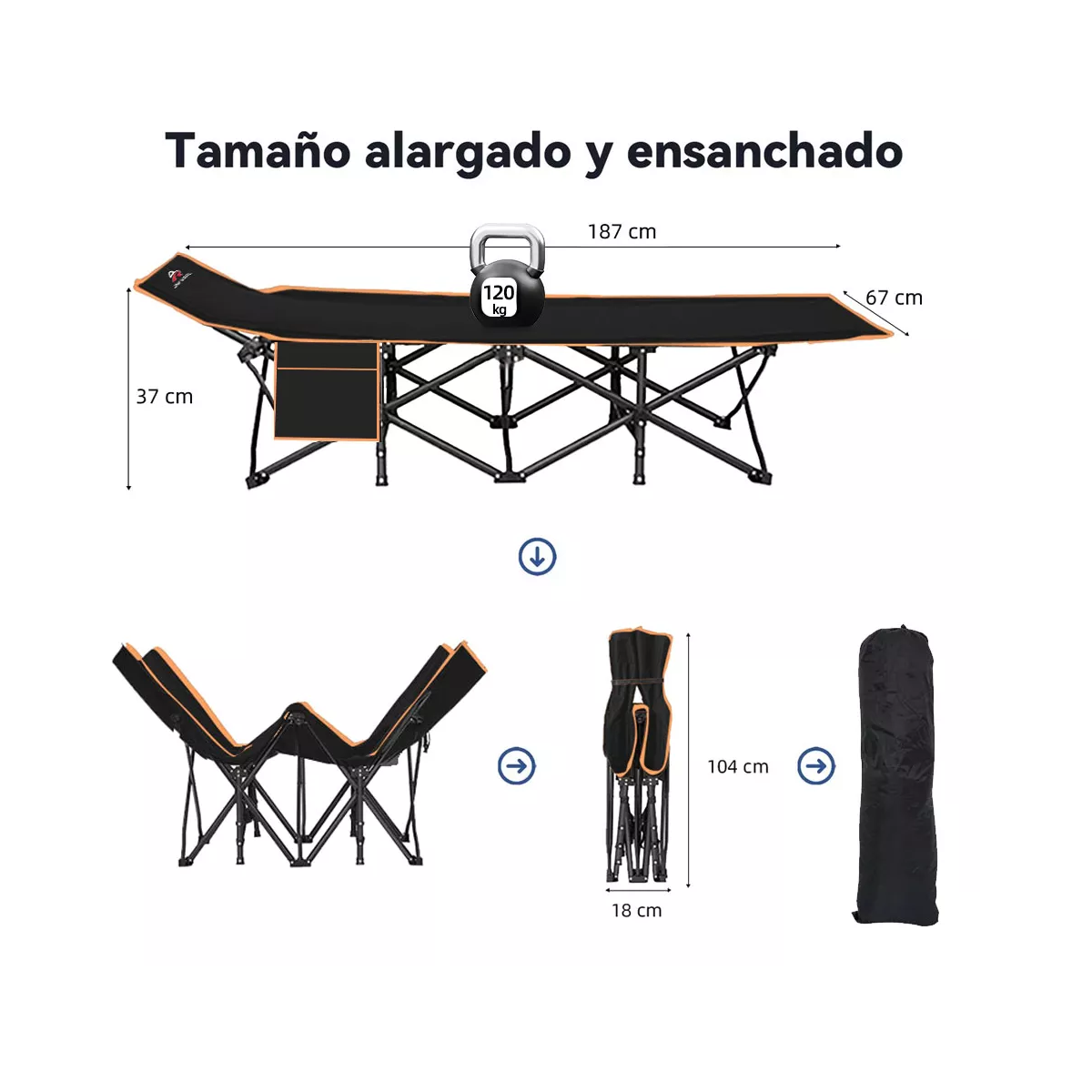 Foto 3 pulgar | Catre Plegable para Acampar Portátil Camping Eo Safe Imports  Esi-14687 Negro