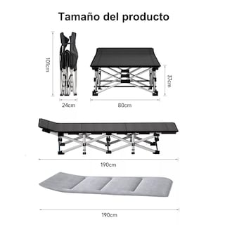 Foto 2 | Cama Plegable de Camping Portátil con Colchón y 10 Patas color Negro