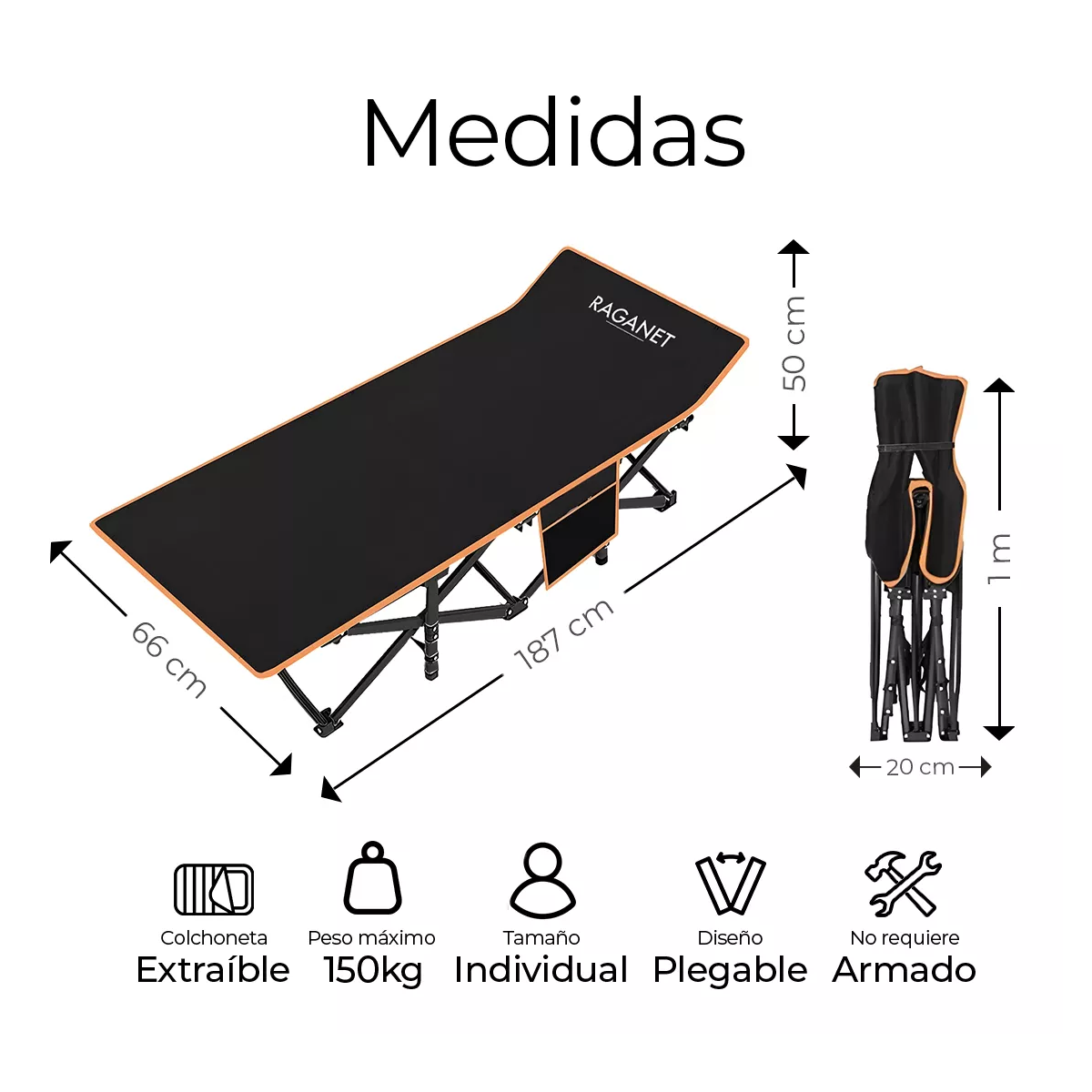 Foto 3 pulgar | Catre Plegable Para Acampar Con Colchoneta Camastro Portátil Eo Safe Imports Esi-16863 Negro