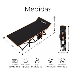Foto 2 | Catre Plegable Para Acampar Con Colchoneta Camastro Portátil Eo Safe Imports Esi-16863 Negro