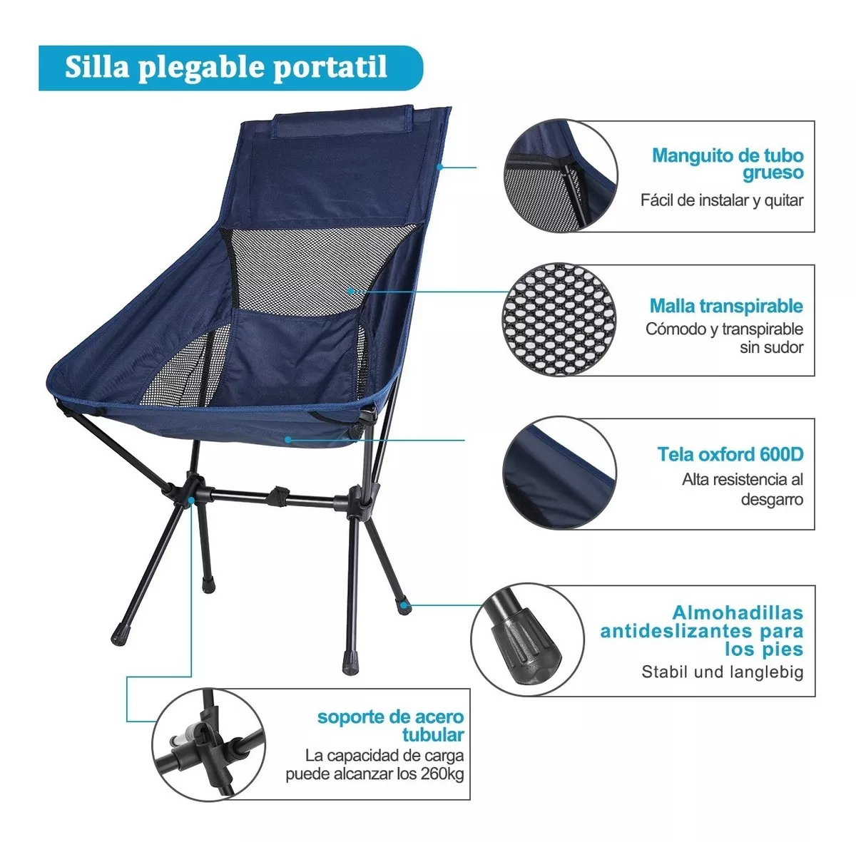 Foto 4 pulgar | Silla Plegable Belug Portátil color Azul