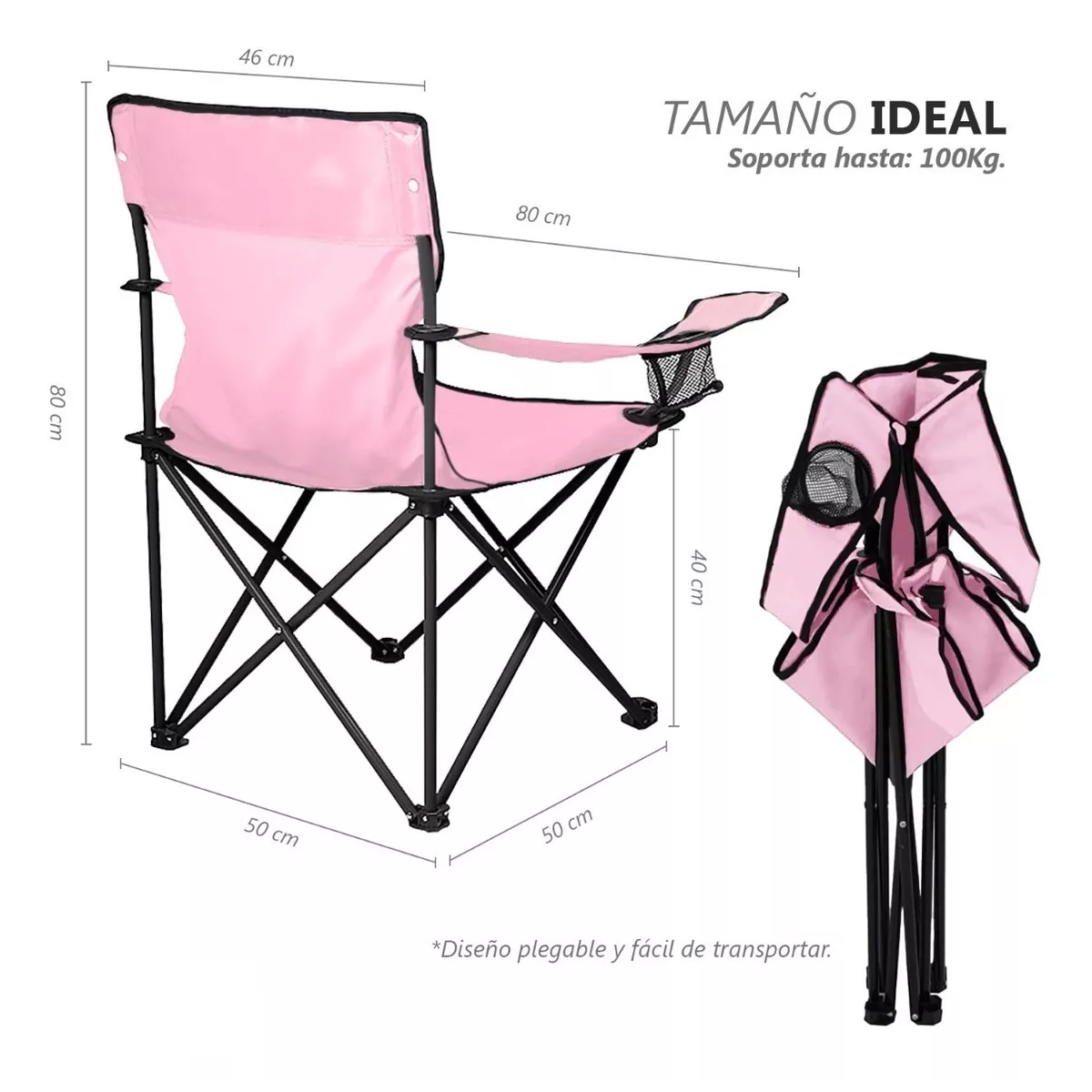 Foto 3 | Silla Plegable Playa Exteriores Funda Portavasos Camping  Eo Safe Imports Esi-11851 Rosa