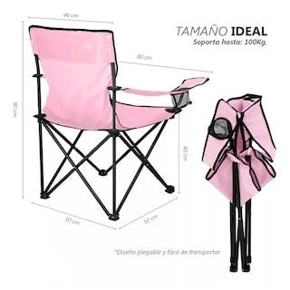 Foto 3 | Silla Plegable Playa Exteriores Funda Portavasos Camping Eo Safe Imports Esi-11851 Rosa