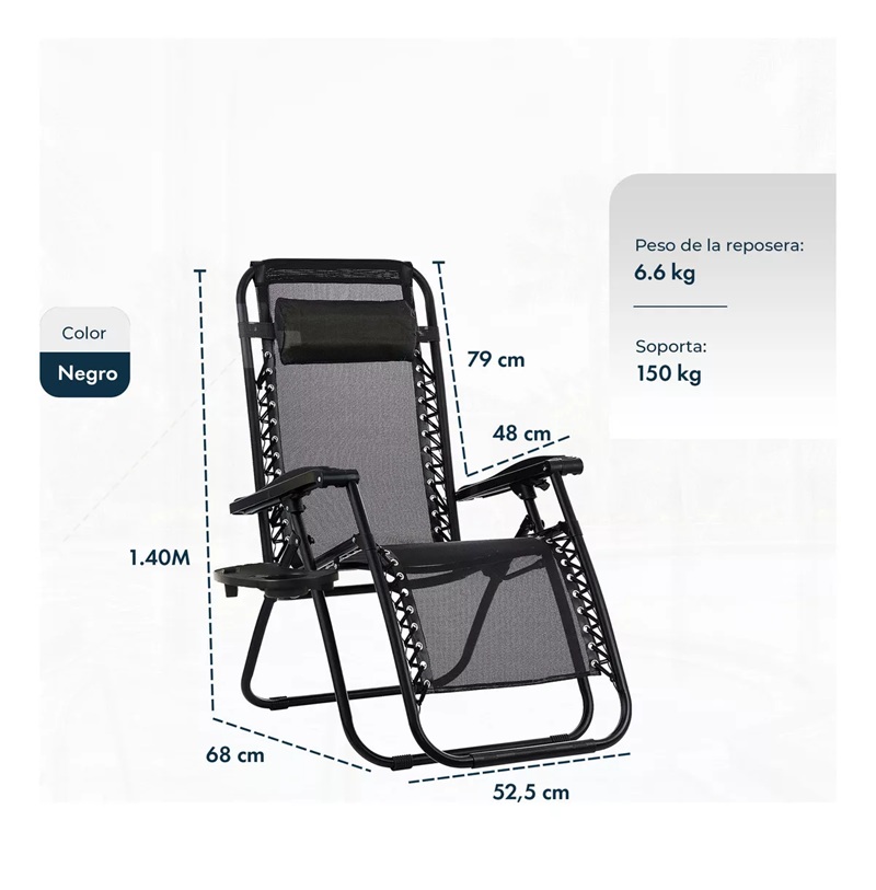 Foto 7 | Silla De Playa Camastro Plegable Alberca Reclinable Gravedad Cero