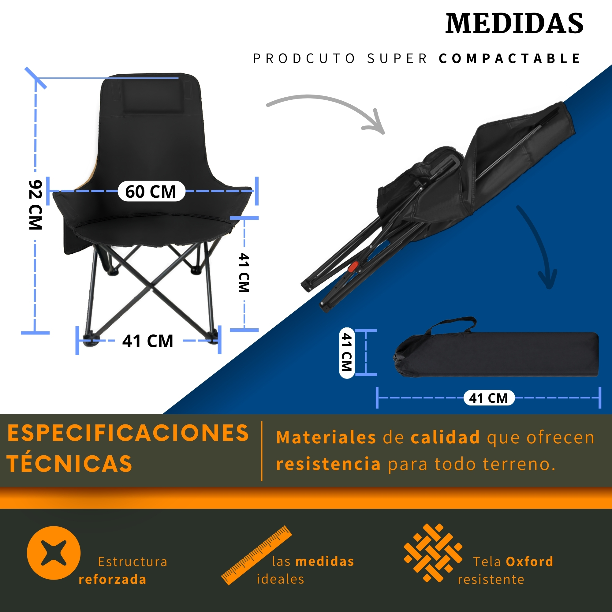 Foto 5 pulgar | Silla Plegable Camping Playa Ecomlab Para Exterior Portatil