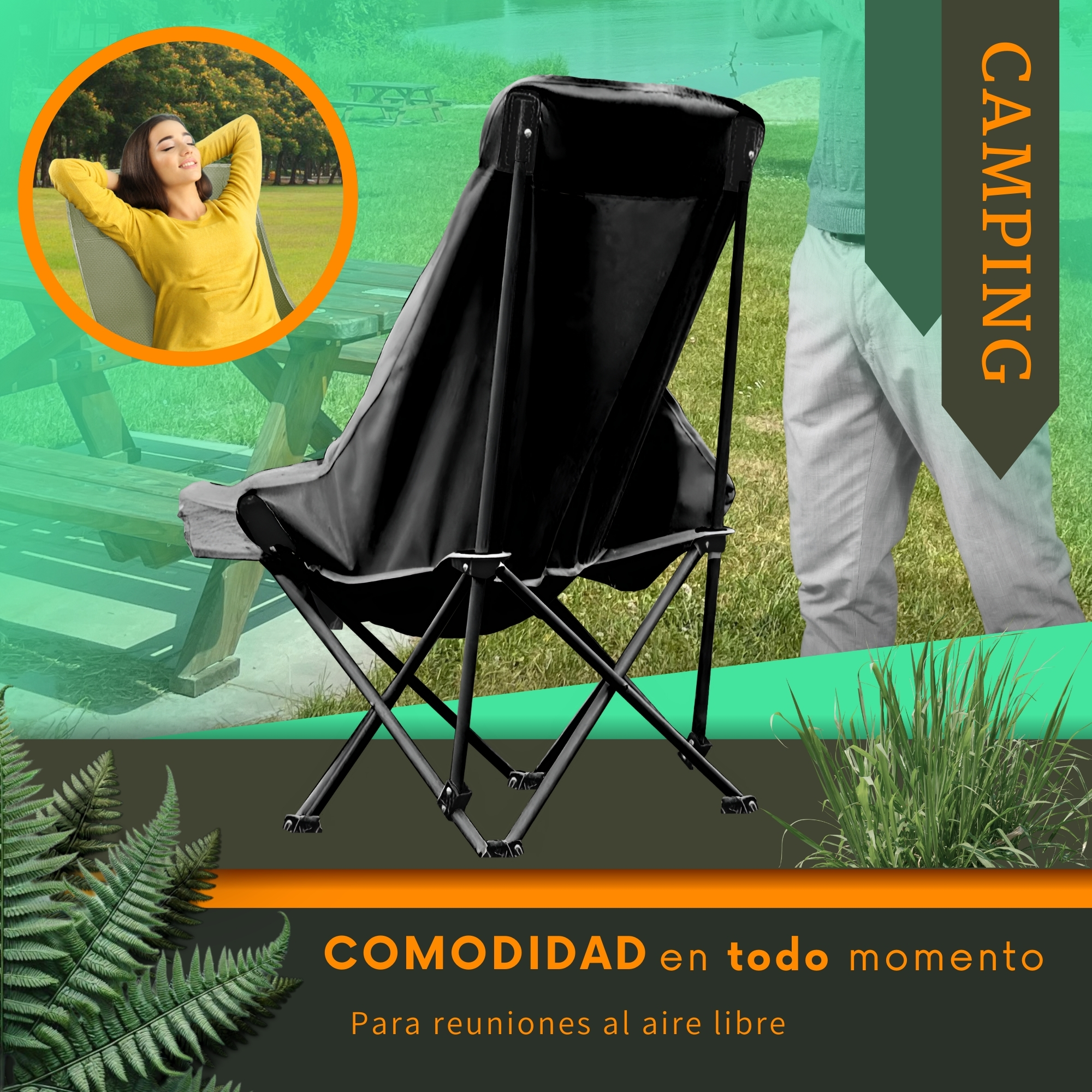 Foto 8 pulgar | Silla Plegable Camping Playa Ecomlab Para Exterior Portatil