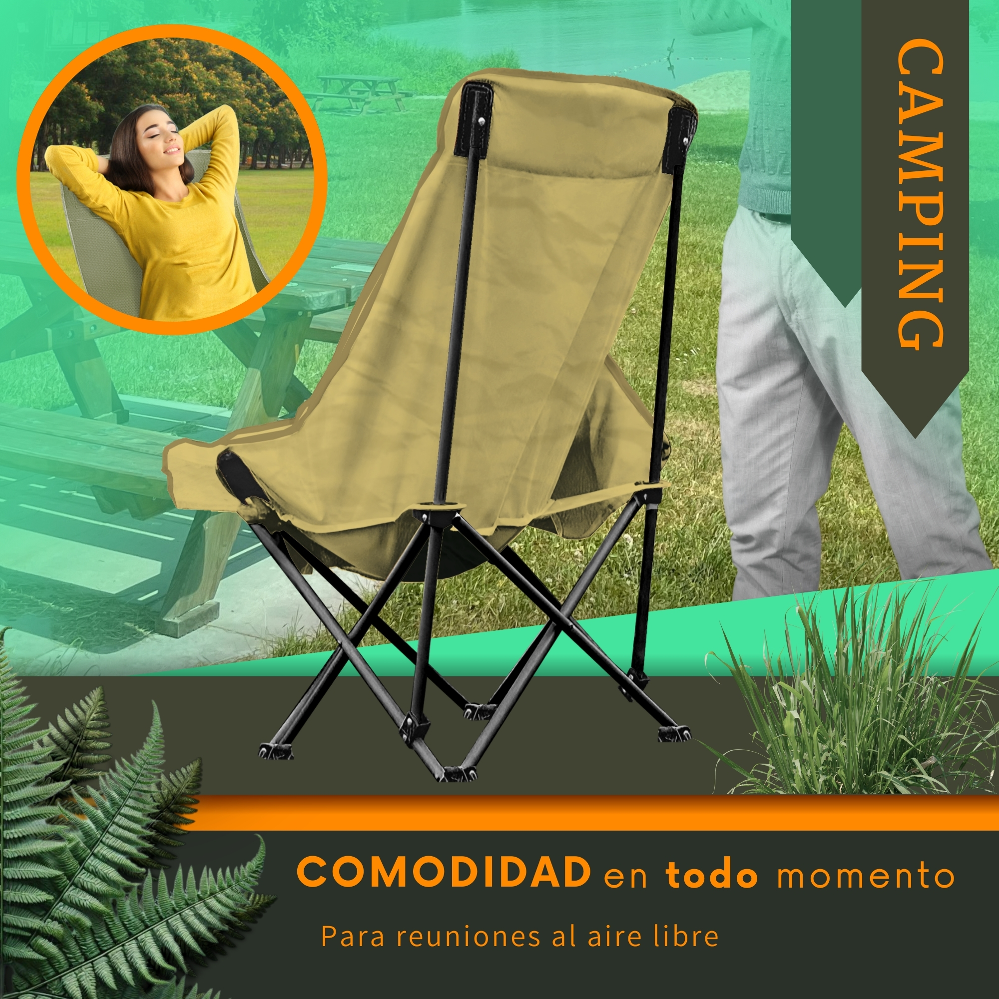 Foto 7 pulgar | Silla Plegable Camping Playa Ecomlab Portatil Caqui
