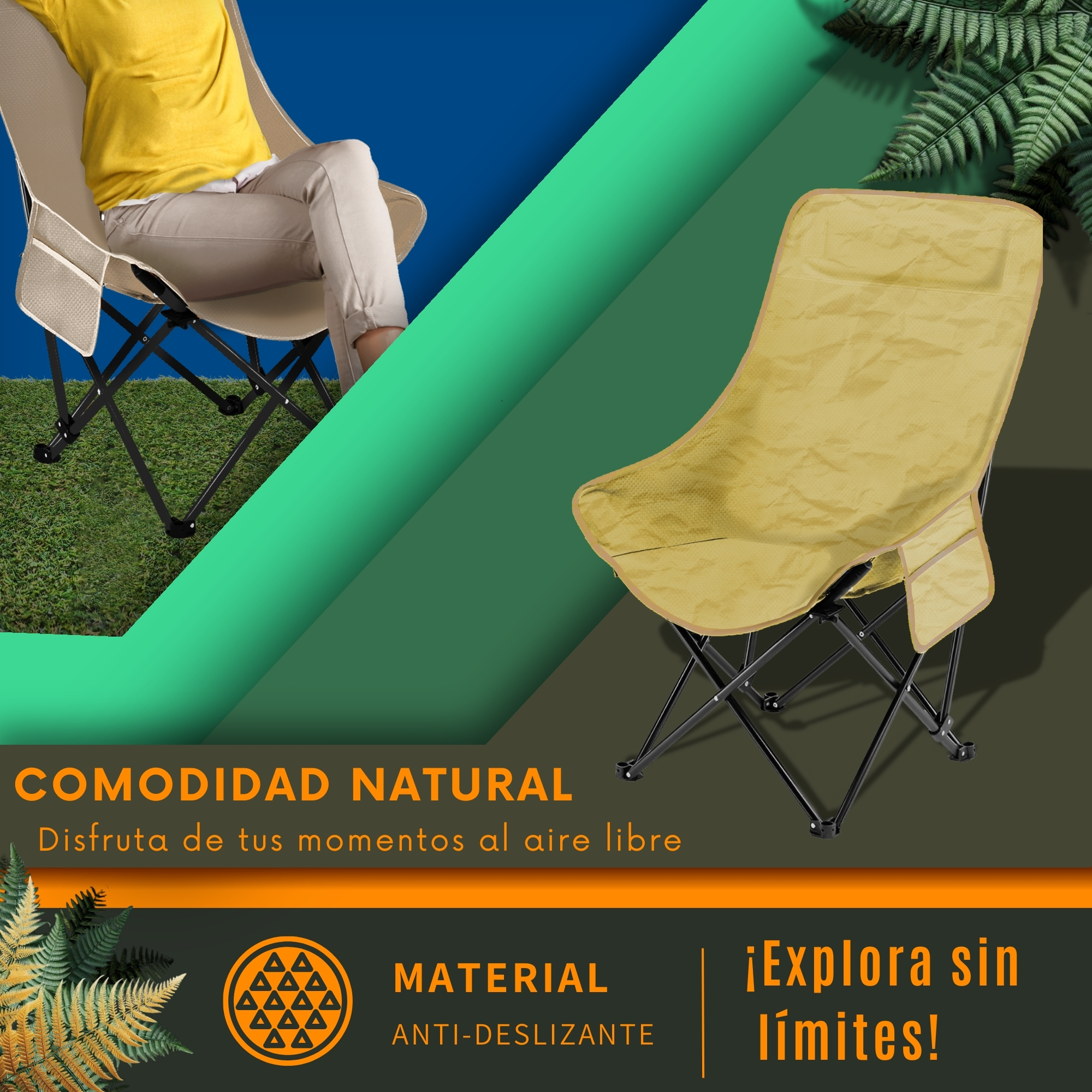 Foto 7 | Silla Plegable Camping Playa Ecomlab Portatil Caqui