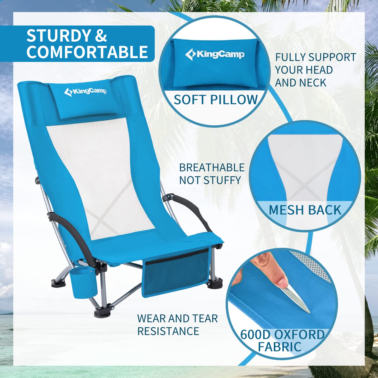 Foto 3 | Silla de Playa Kingcamp 2 Piezas Azul - Venta Internacional