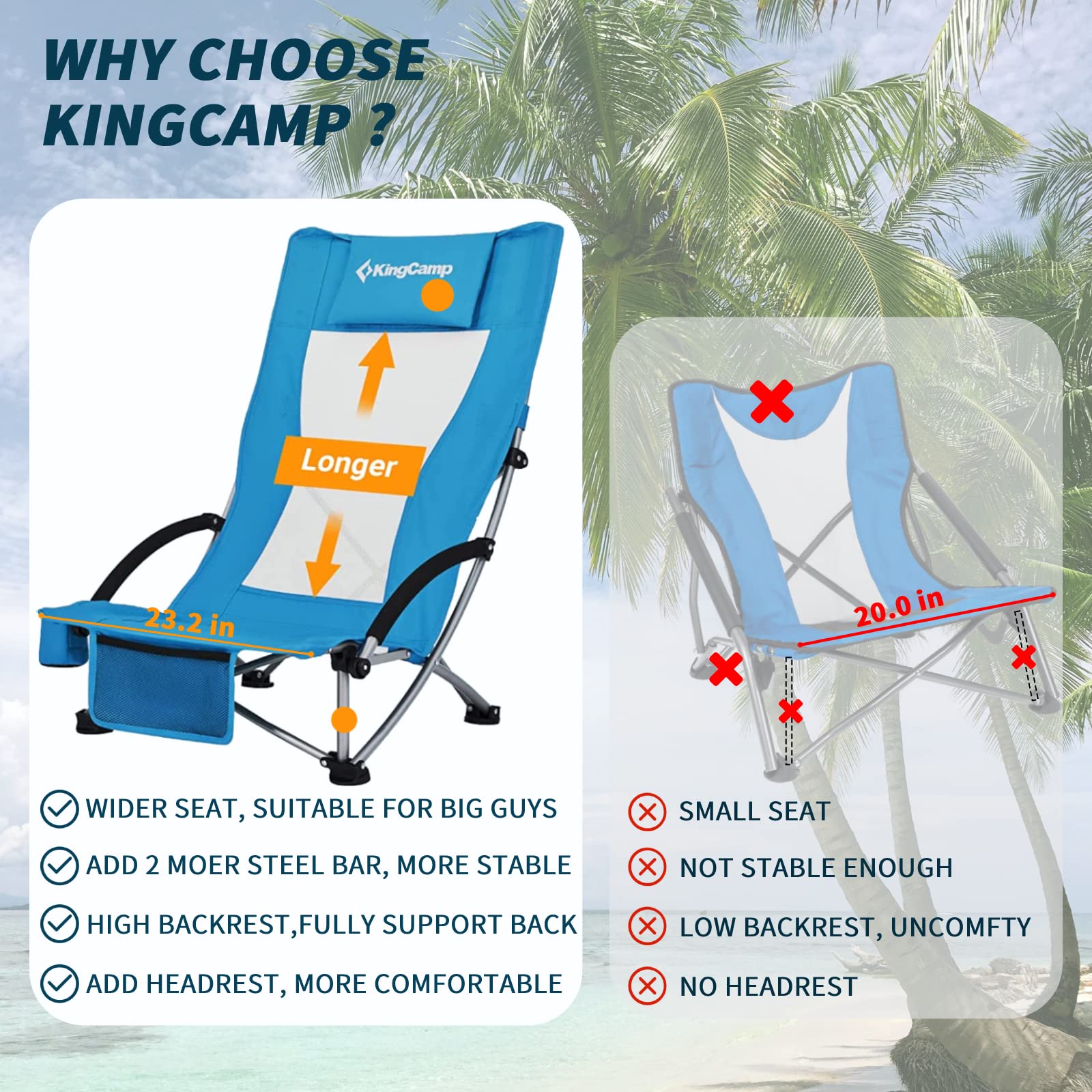 Foto 5 | Silla de Playa Kingcamp 2 Piezas Azul - Venta Internacional