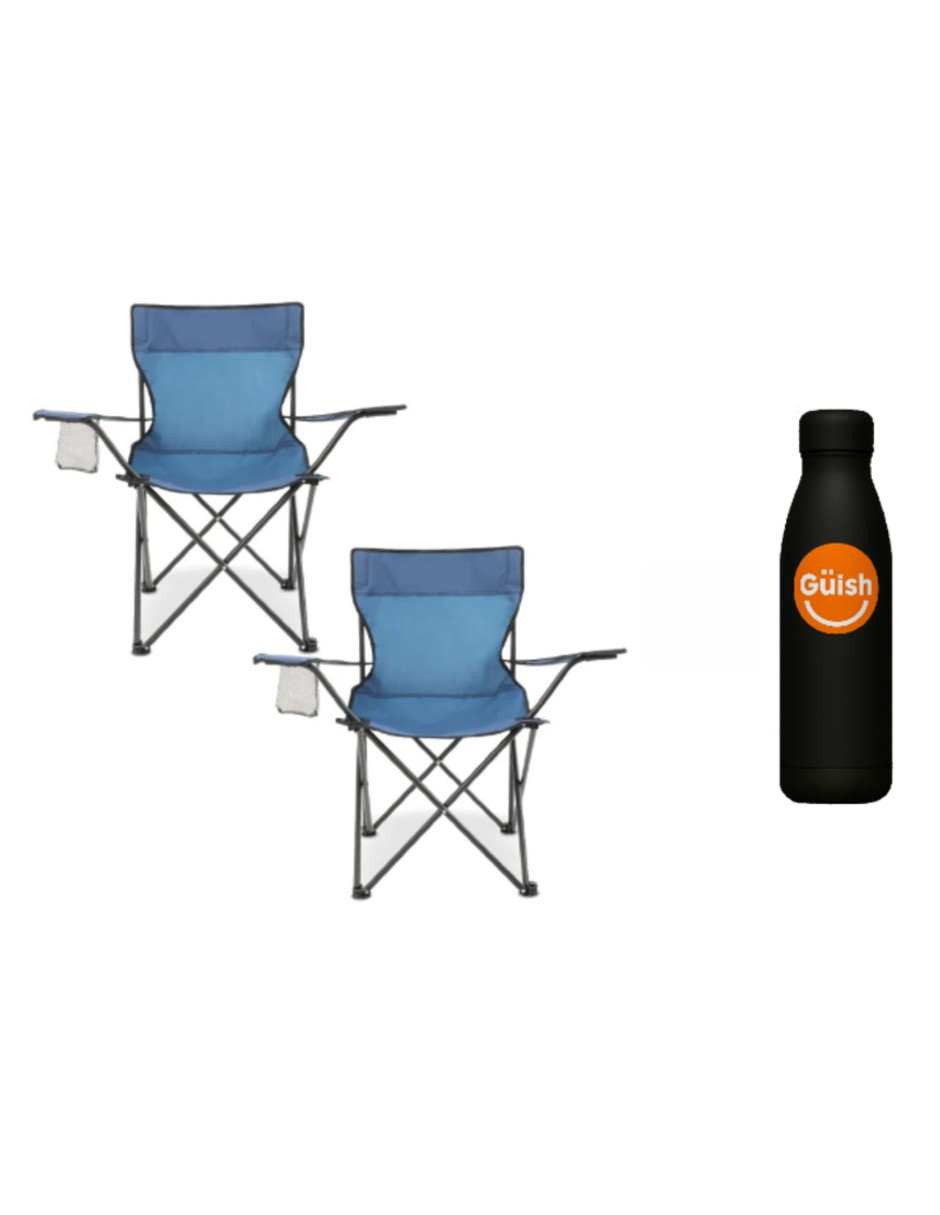 Foto 2 pulgar | Silla Camping Y Playa Plegable Portatil Azul + Gratis Termo Güish De Regalo