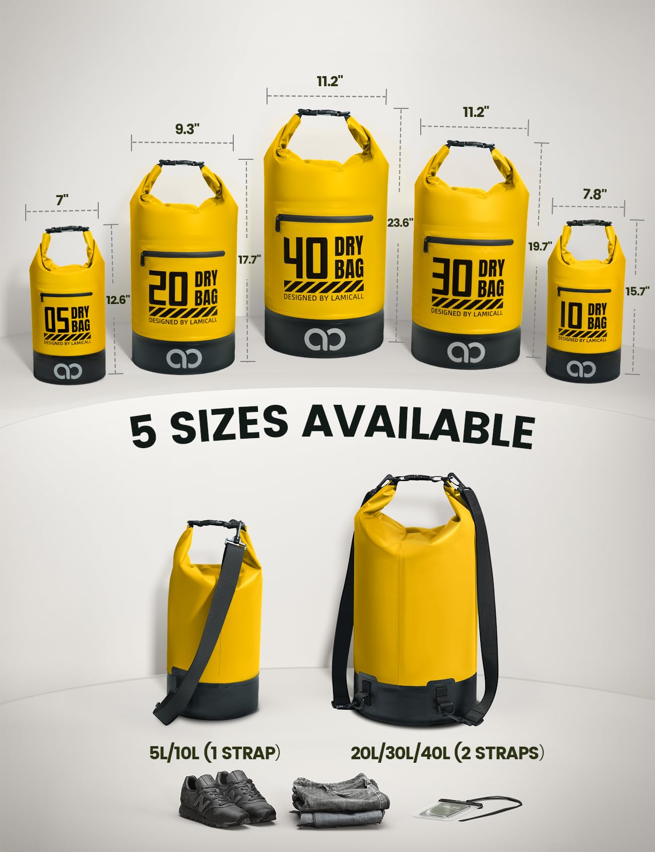 Foto 3 pulgar | Mochila Impermeable Lamicall Dry Bag De 20 Litros Con Funda Para Teléfono, Color Amarillo - Venta Internacional.