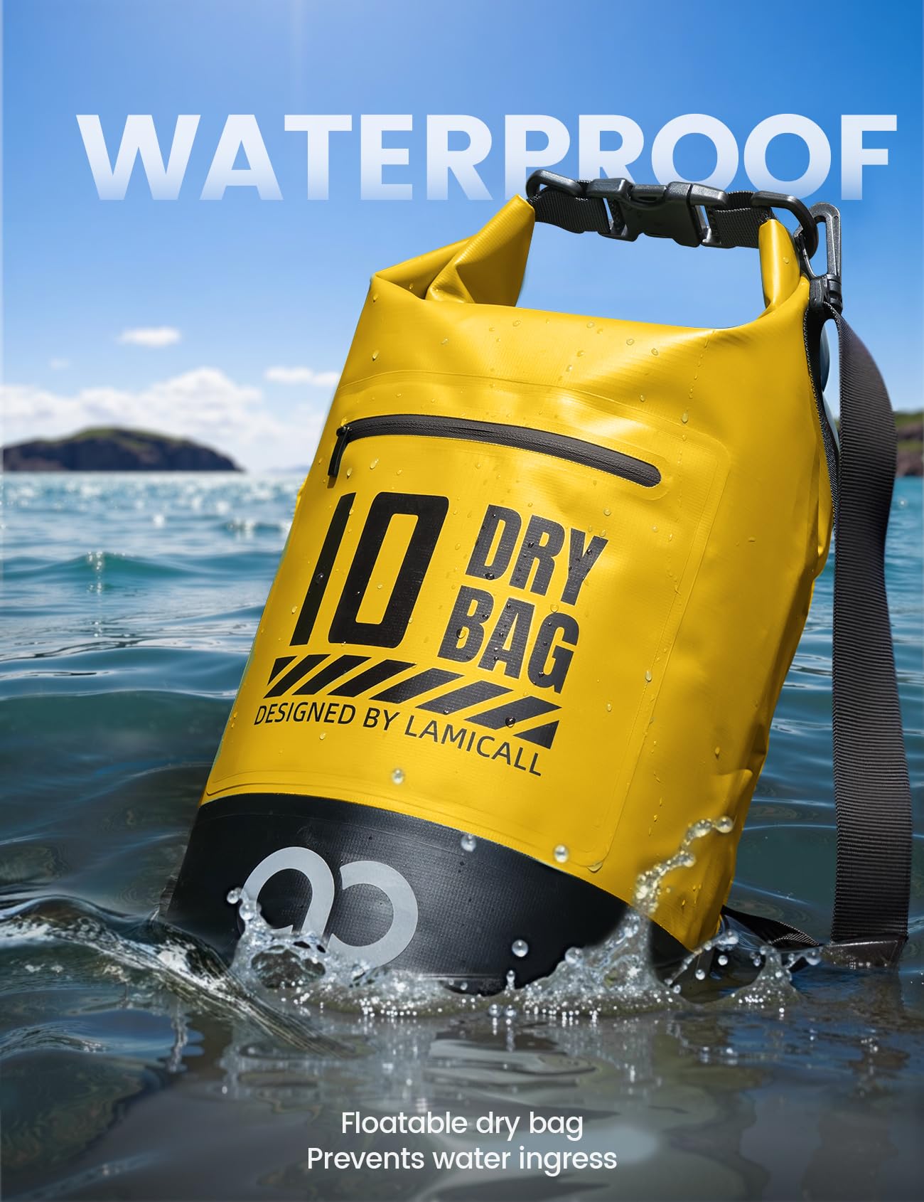 Foto 4 pulgar | Mochila Impermeable Lamicall Dry Bag De 20 Litros Con Funda Para Teléfono, Color Amarillo - Venta Internacional.