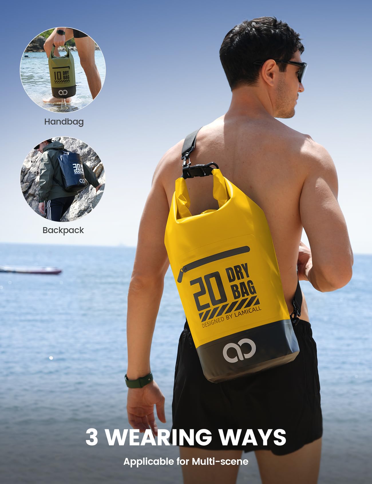 Foto 6 pulgar | Mochila Impermeable Lamicall Dry Bag De 20 Litros Con Funda Para Teléfono, Color Amarillo - Venta Internacional.