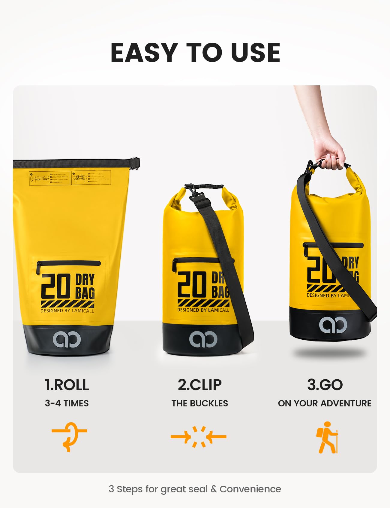 Foto 7 pulgar | Mochila Impermeable Lamicall Dry Bag De 20 Litros Con Funda Para Teléfono, Color Amarillo - Venta Internacional.
