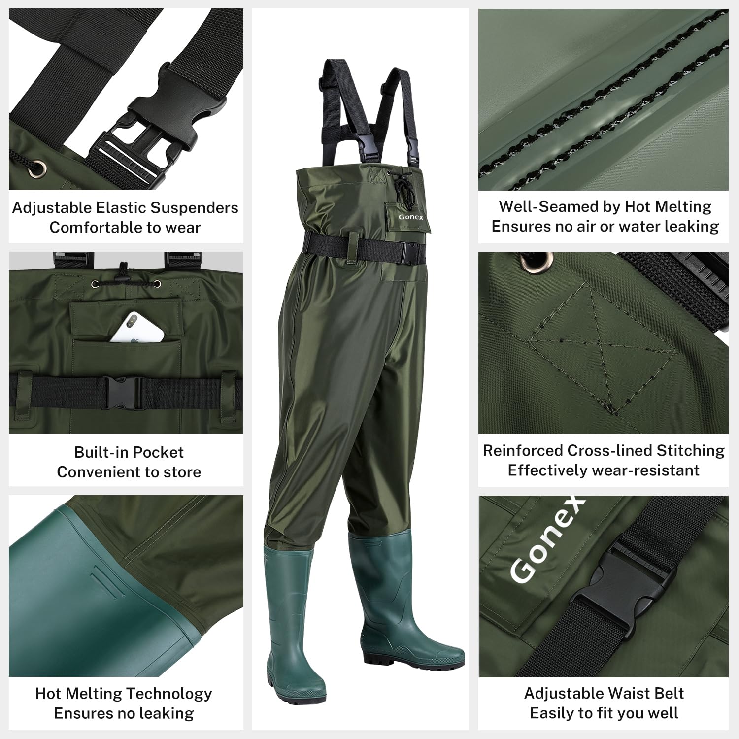 Foto 3 pulgar | Chest Waders Gonex Waterproof 70d De Nailon Para Hombre Y Mujer, Color Verde - Venta Internacional.