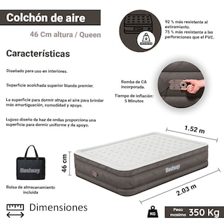 Foto 2 | Colchón Inflable Queen Size Cama color Marrón con Bomba Integrada Bestway