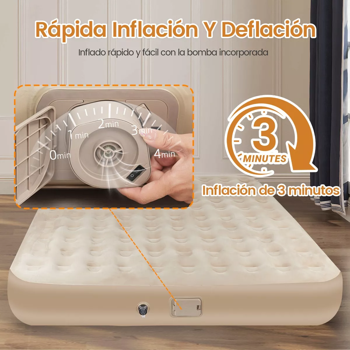 Foto 2 | Colchón Inflable King Size Con Bomba Eléctrica Eo Safe Imports Esi-11864 Beige